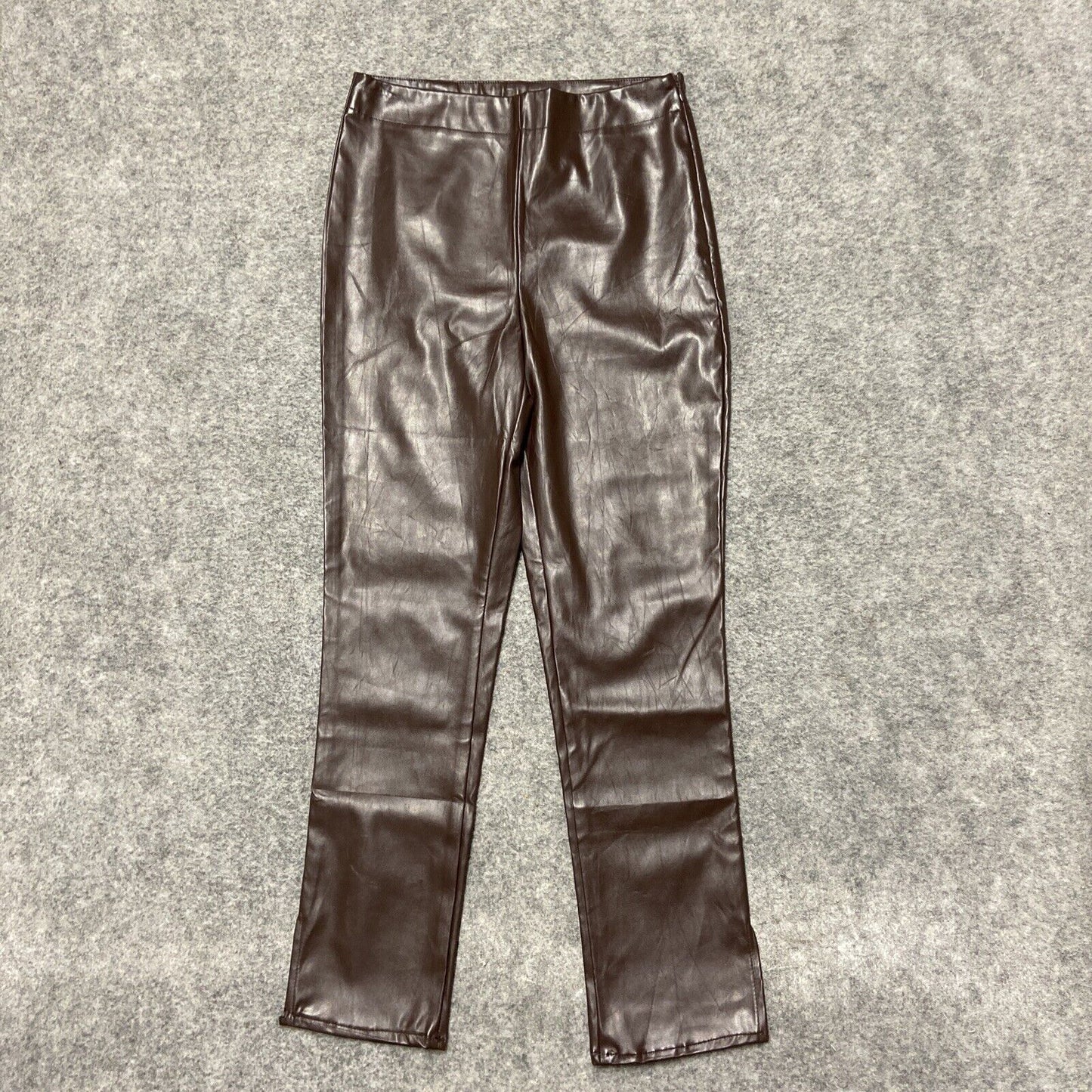 Suzanne Betro Faux Leather Leggings Women's Size M Brown Pull on Side Zip Pants