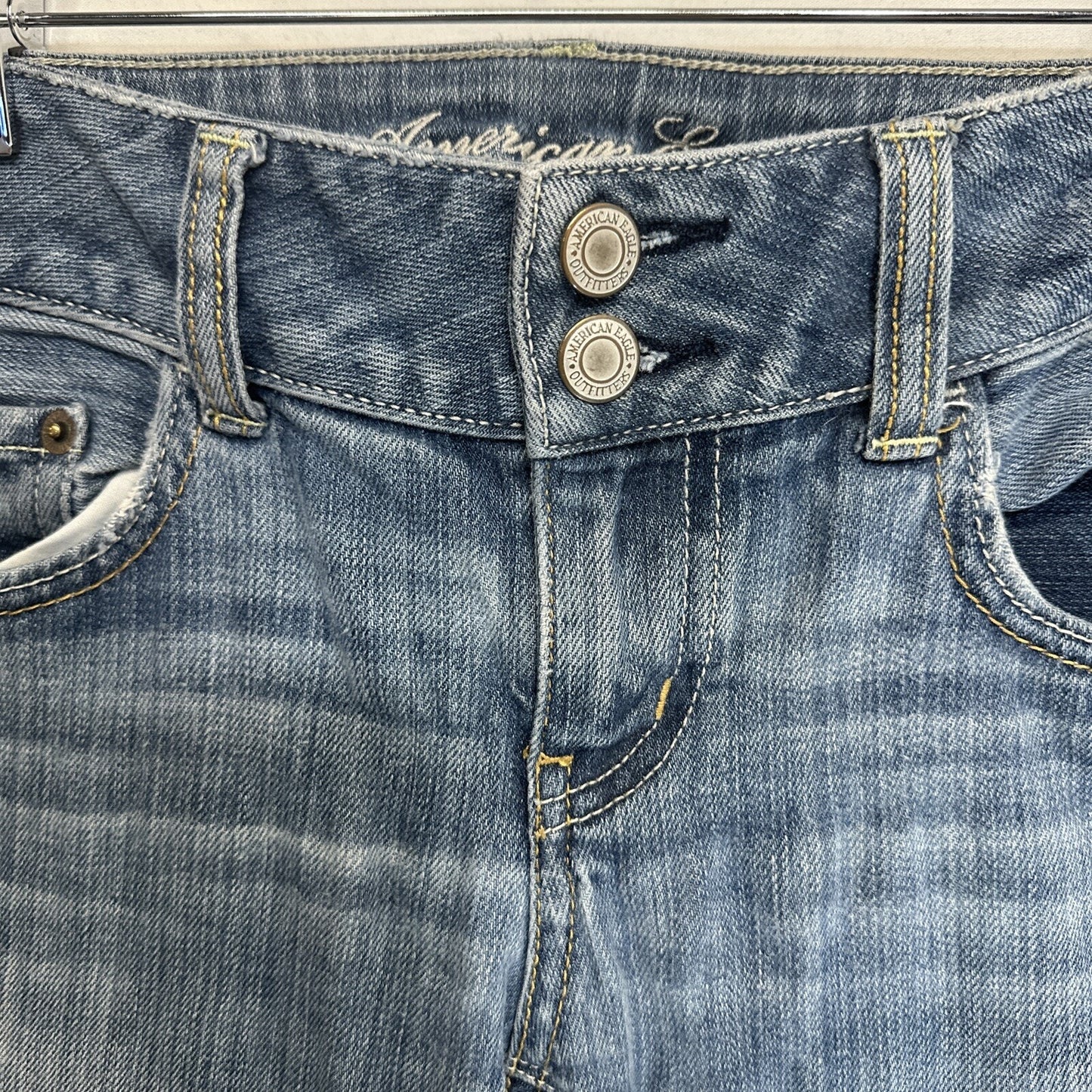 American Eagle Artist Jeans Women's 4 Blue Stretch Flare Low Rise Distressed