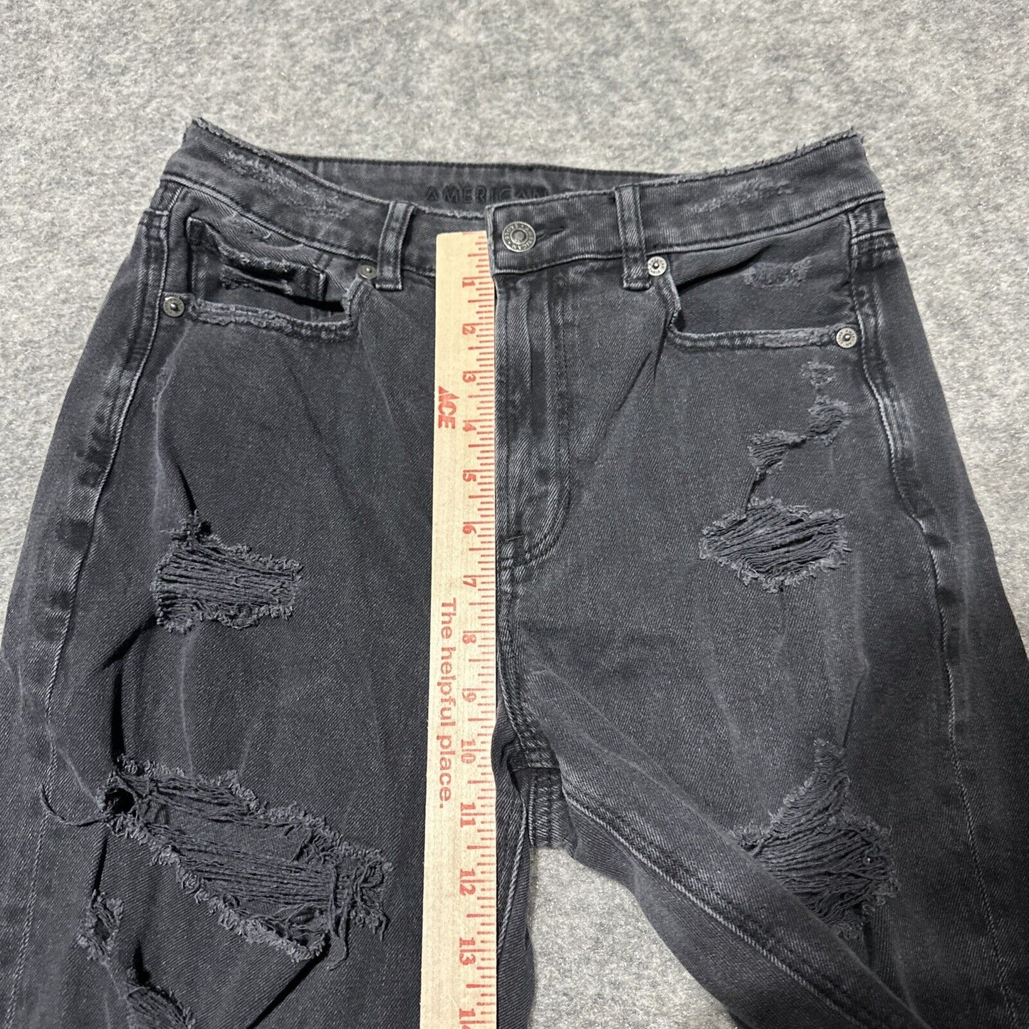 American Eagle Comfort Stretch Waistband Women's Distressed Mom Jeans Sz 6 Black