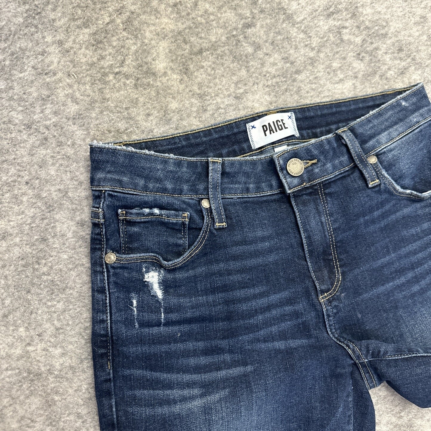 Paige Brigitte Distressed Skinny Jeans Womens 24 Blue Dark Wash Stretch Denim