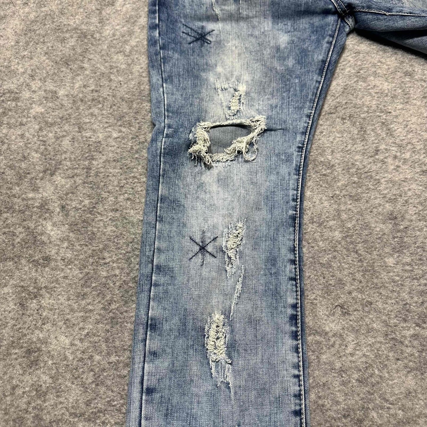Grindhouse Denim Men's Distressed Skinny Jeans Size 36x32 Blue Light Wash Denim