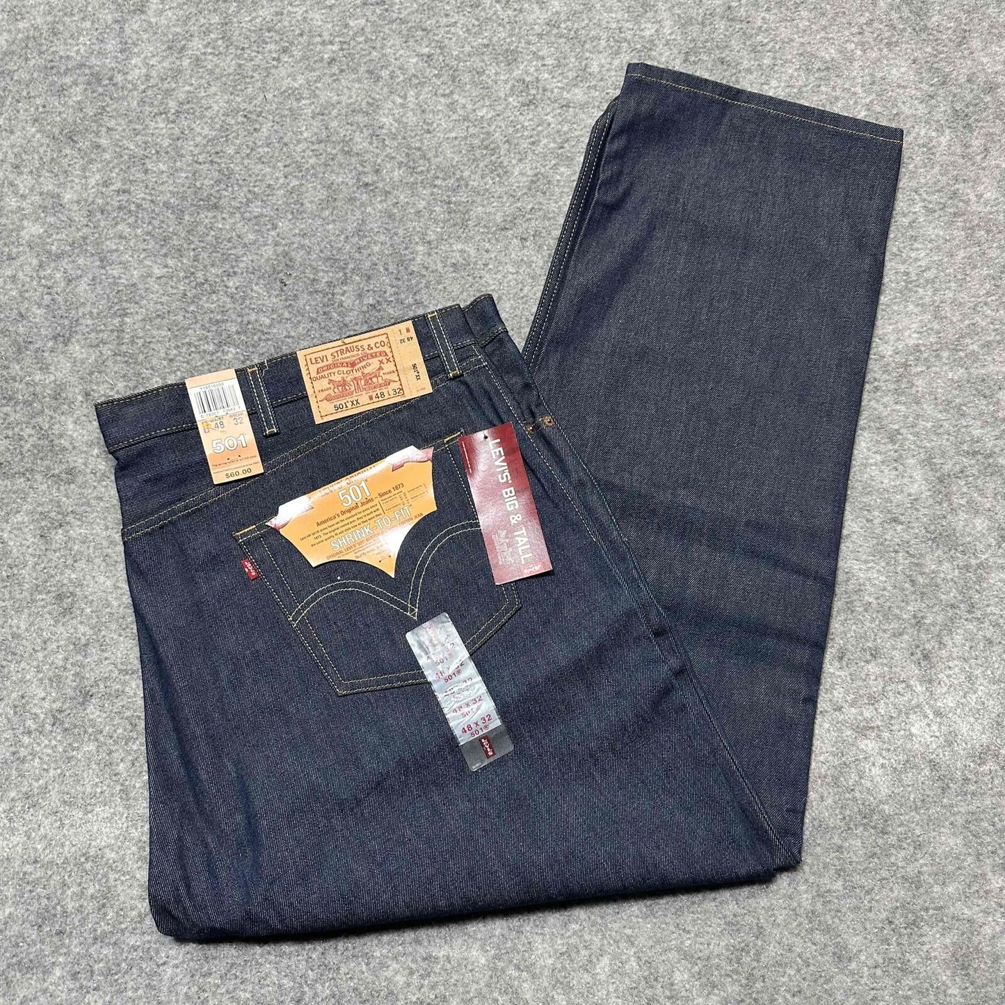 New Vintage Levis 501XX Shrink To Fit Men's Straight Jeans Size 48x32 Blue Dark