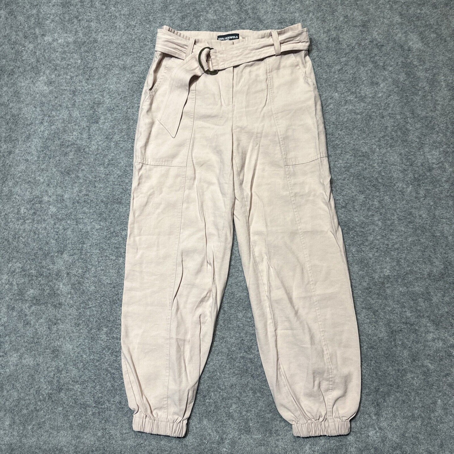 Karl Lagerfeld Women's Belted Jogger Pants Size xx Pink Rayon Pants Beige Light
