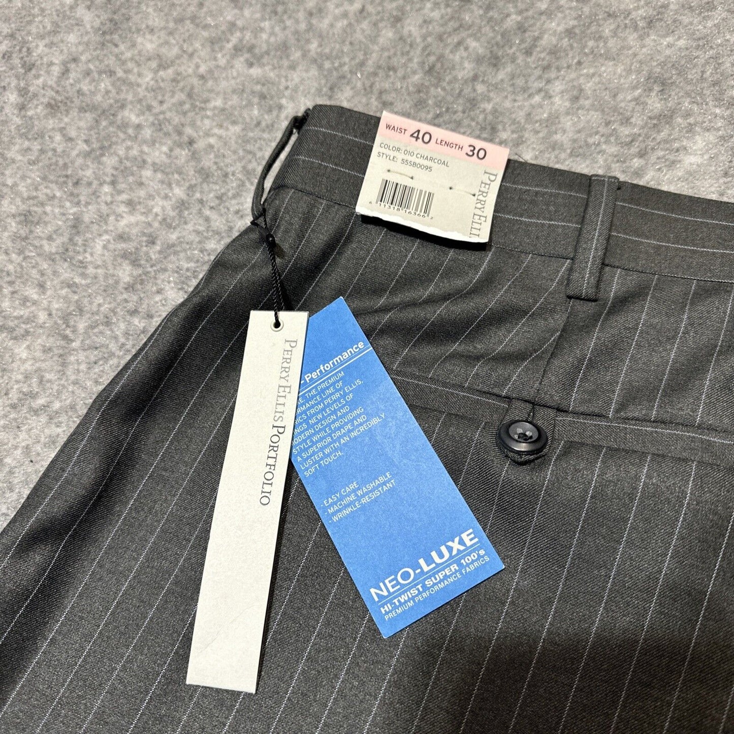 New Perry Ellis Portfolio Men's Dress Formal Trousers 40x30 Gray Striped Pants