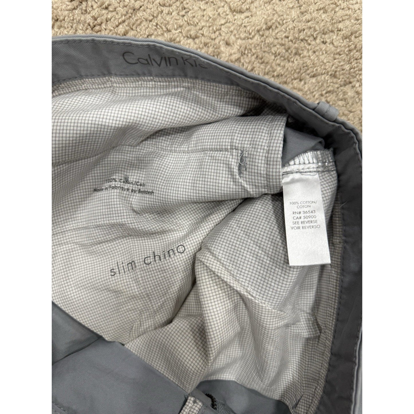 Calvin Klein Men's Slim Fit Stretch Chinos Size 36x29 Gray