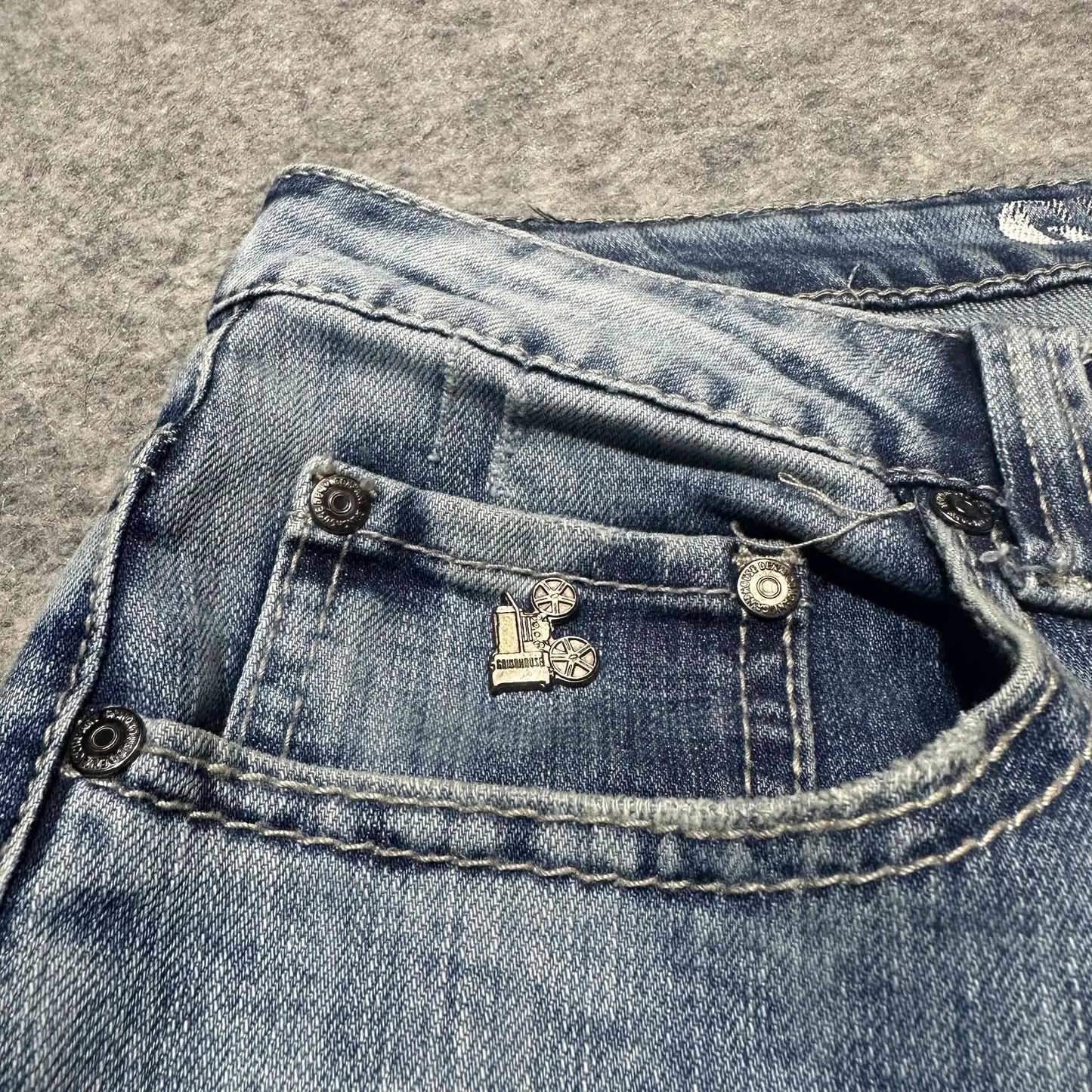 Grindhouse Denim Men's Distressed Skinny Jeans Size 36x32 Blue Light Wash Denim