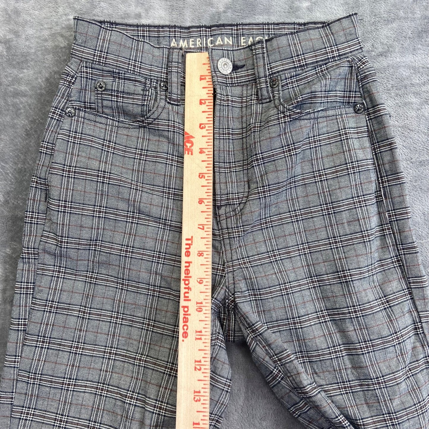 American Eagle Plaid Stretch Pants Women's Size 000 Gray Cotton Blend