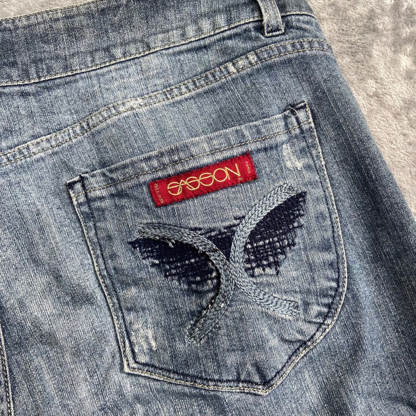 Vintage Sasson Ooh La La Bootcut Jeans Women's Size 18 Blue Denim Embroidered