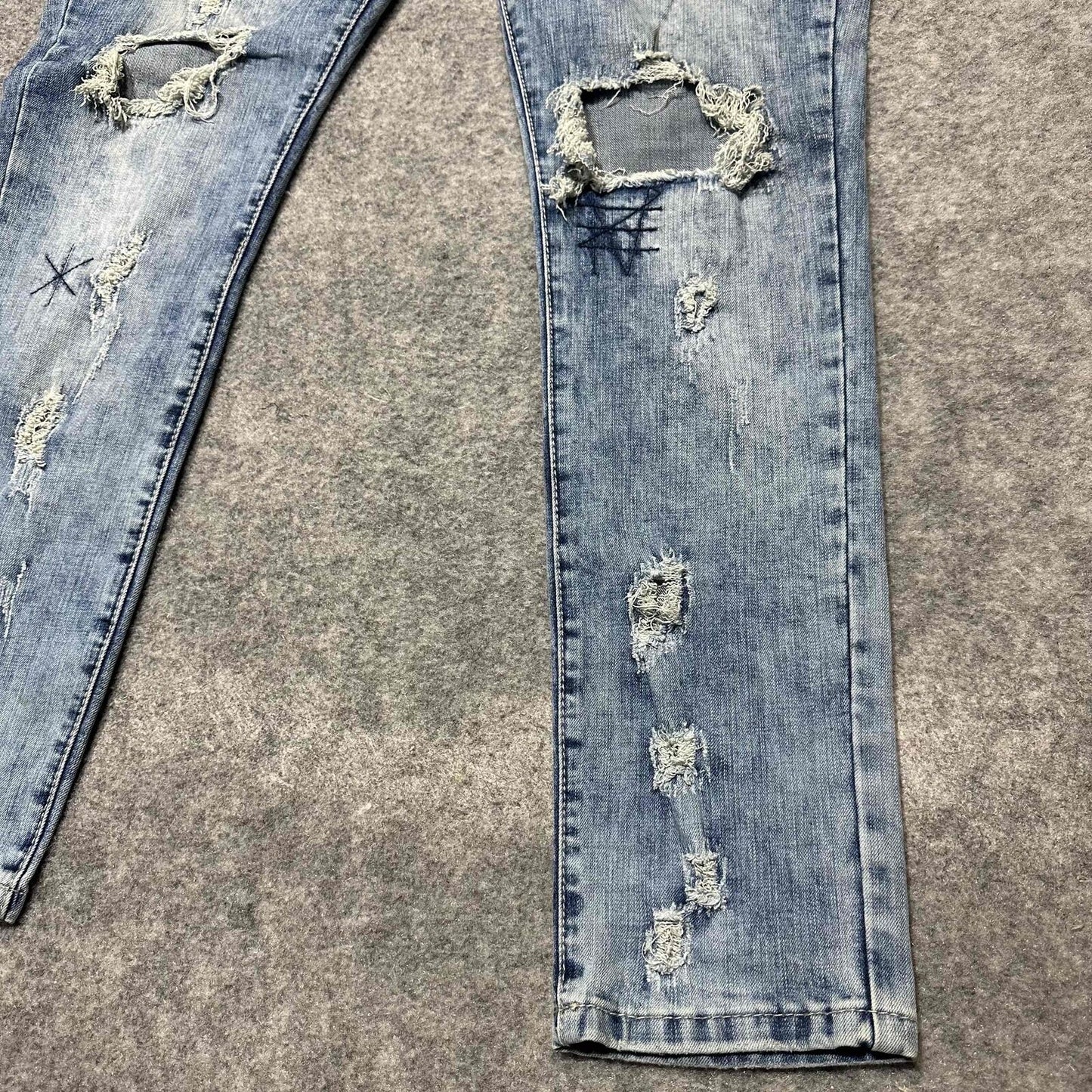 Grindhouse Denim Men's Distressed Skinny Jeans Size 36x32 Blue Light Wash Denim