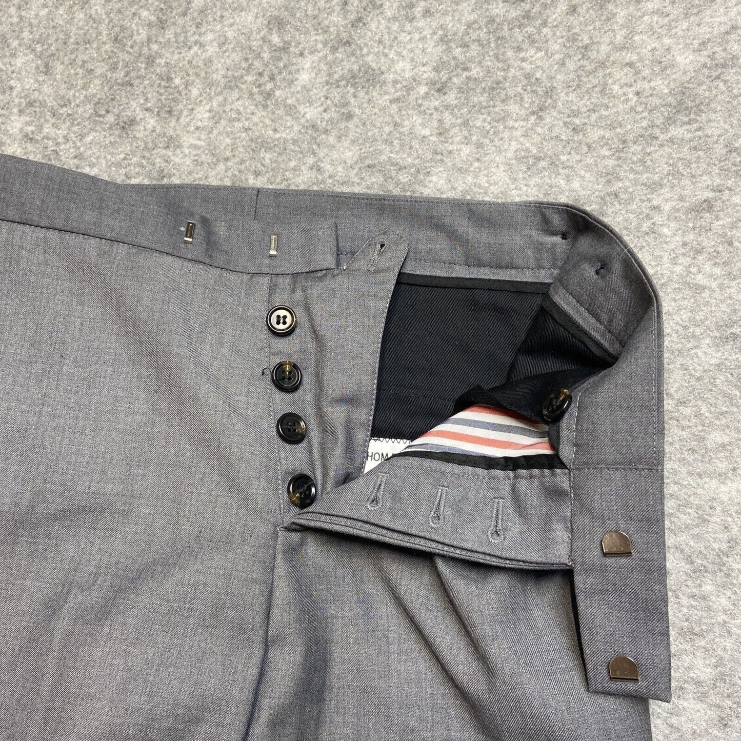 Thom Browne Wool Dress Pants Women's Size 0 Gray Cupro Lined Cuffed Pants