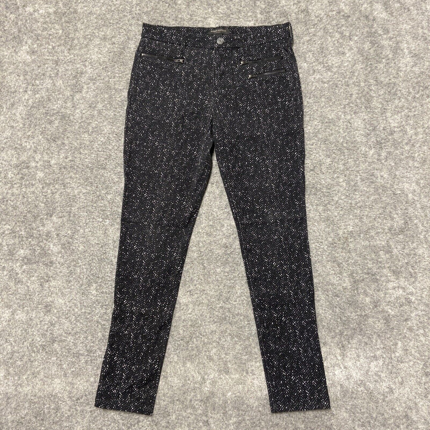 Banana Republic Sloan Slim Fit Pants Women's 6 Black White Speckled Zip Pocket