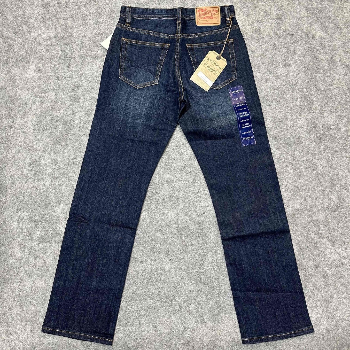 New John B. Stetson Co. Men's Slim Straight Jeans Size 28x32 Blue Dark Denim