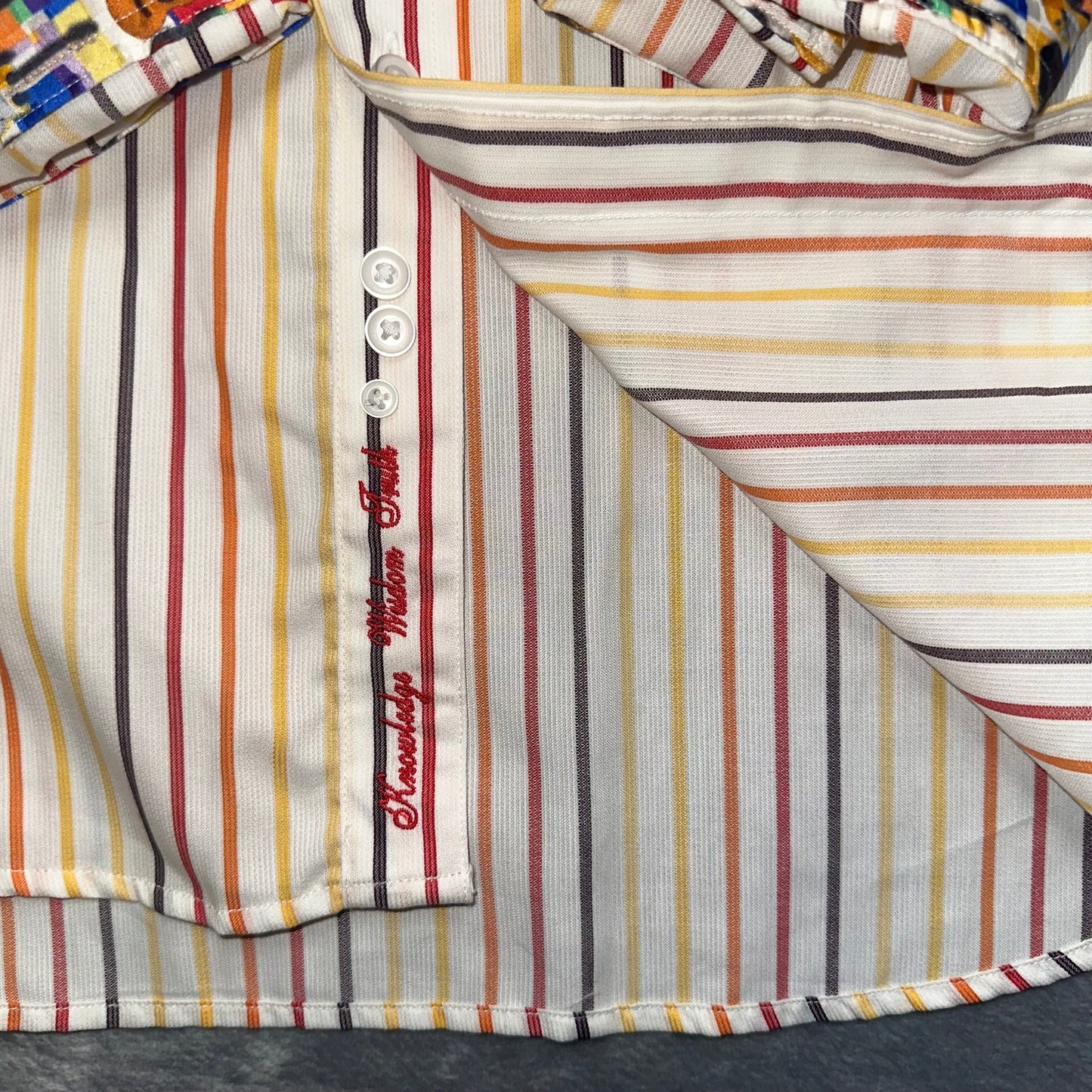 New Robert Graham Men's Striped Dress Shirt Size 2XL Orange White Guitar Music