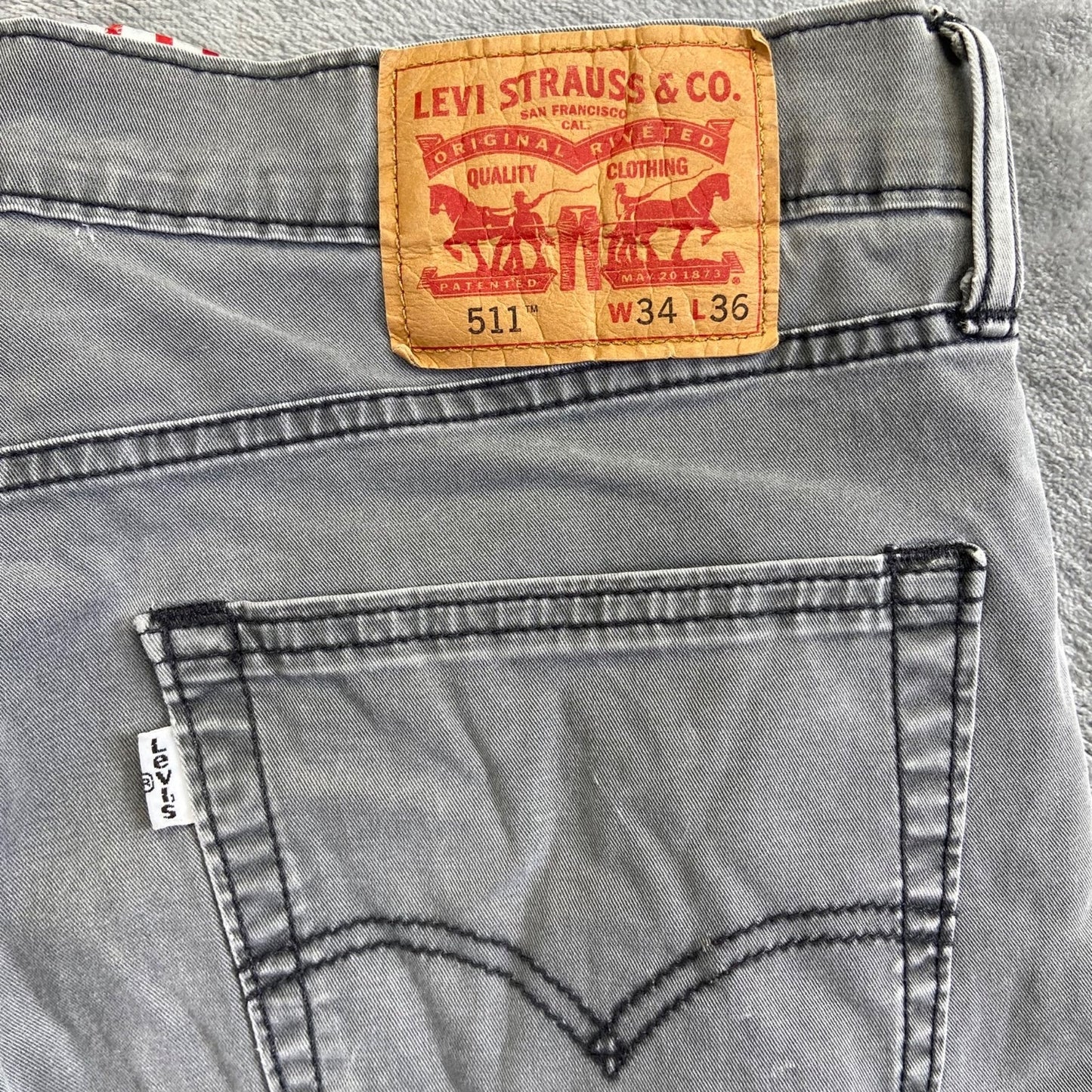 Levi's 511 Slim Jeans Men's 34x36 Gray Cotton Blend Casual