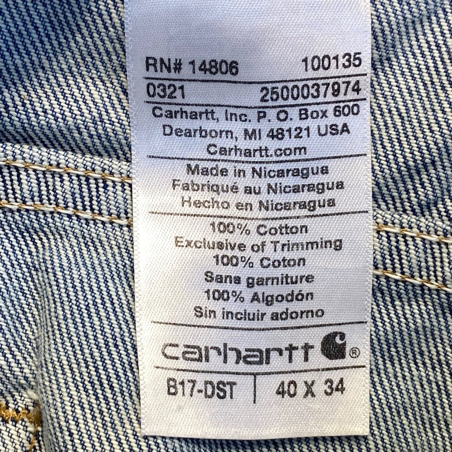 Carhartt Men's Relaxed Straight Jeans Size 40x34 Blue