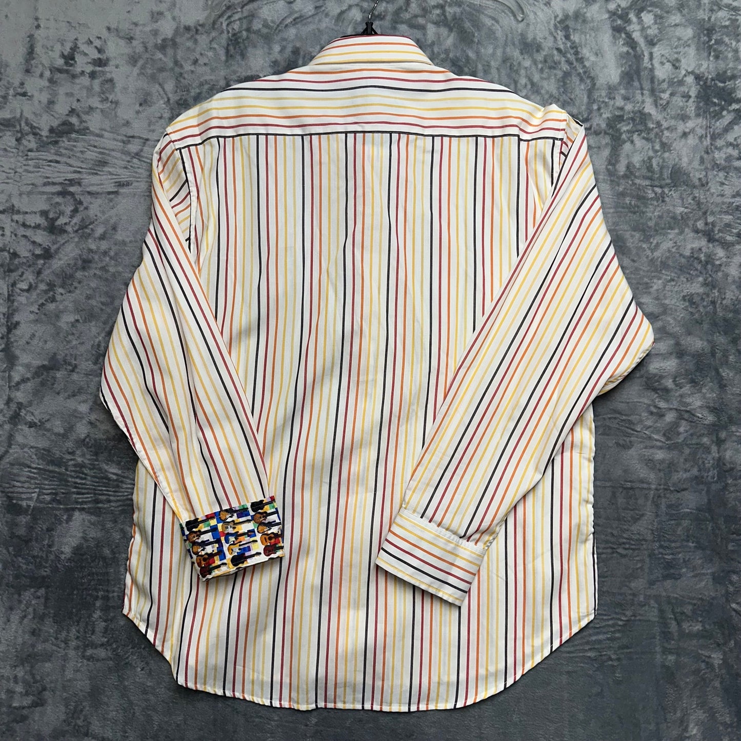 New Robert Graham Men's Striped Dress Shirt Size 2XL Orange White Guitar Music