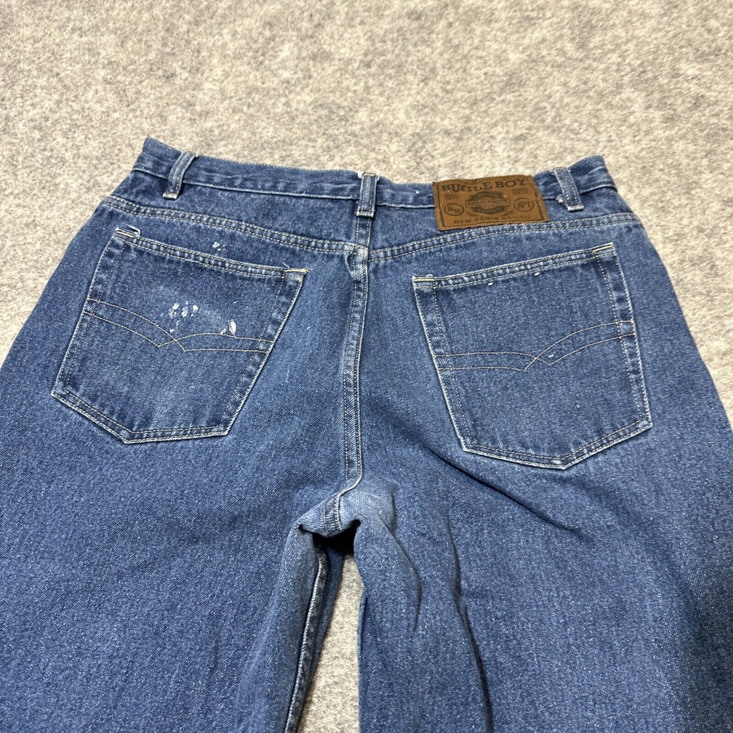 Vintage Bugle Boy Men's Paint Splatter Straight Jeans Size 34S Blue Denim