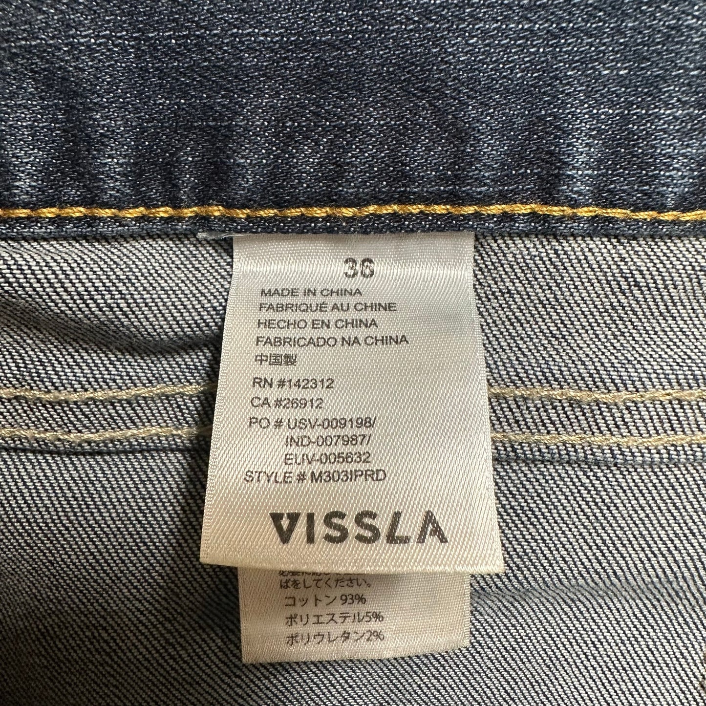 Vissla Straight Jeans Men's Size 36 Blue Denim