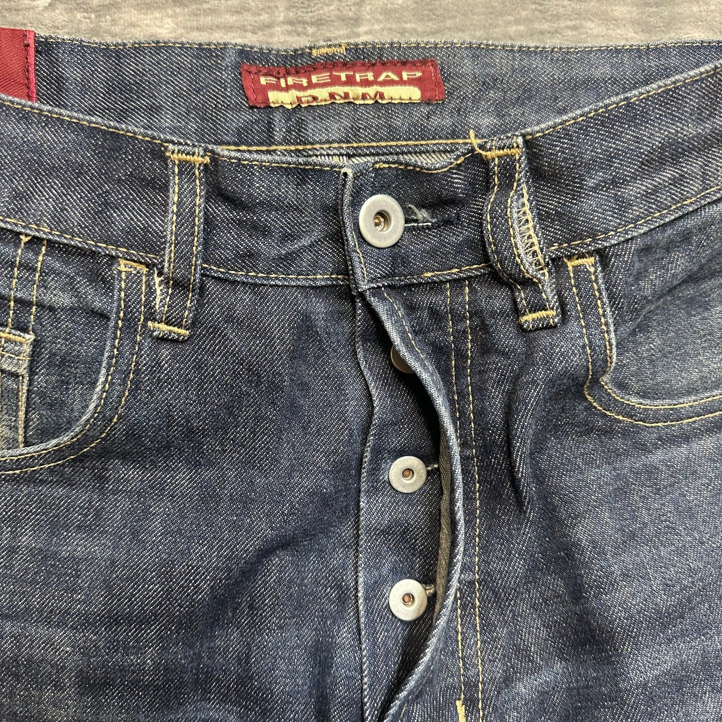 Firetrap Cropped Straight Jeans Men's Size 32 Blue Dark Button Fly *Hemmed*