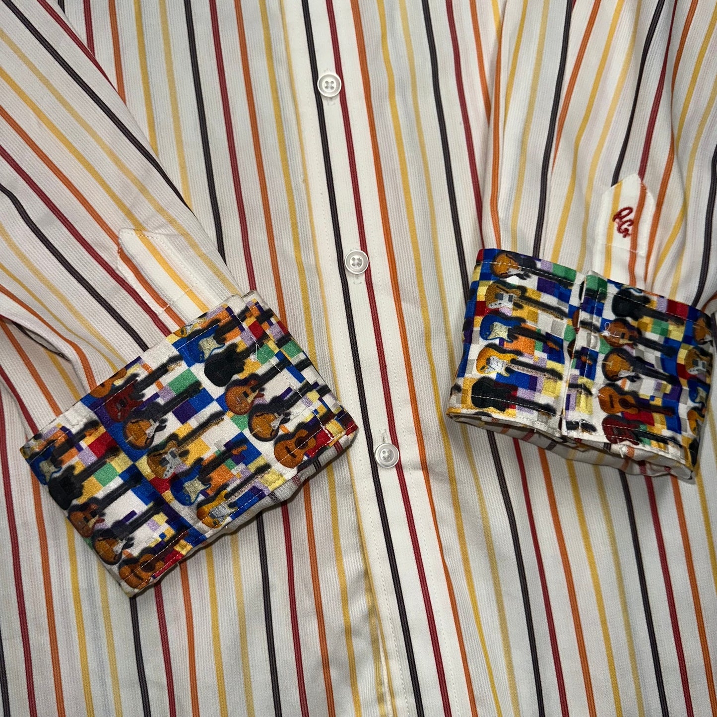 New Robert Graham Men's Striped Dress Shirt Size 2XL Orange White Guitar Music