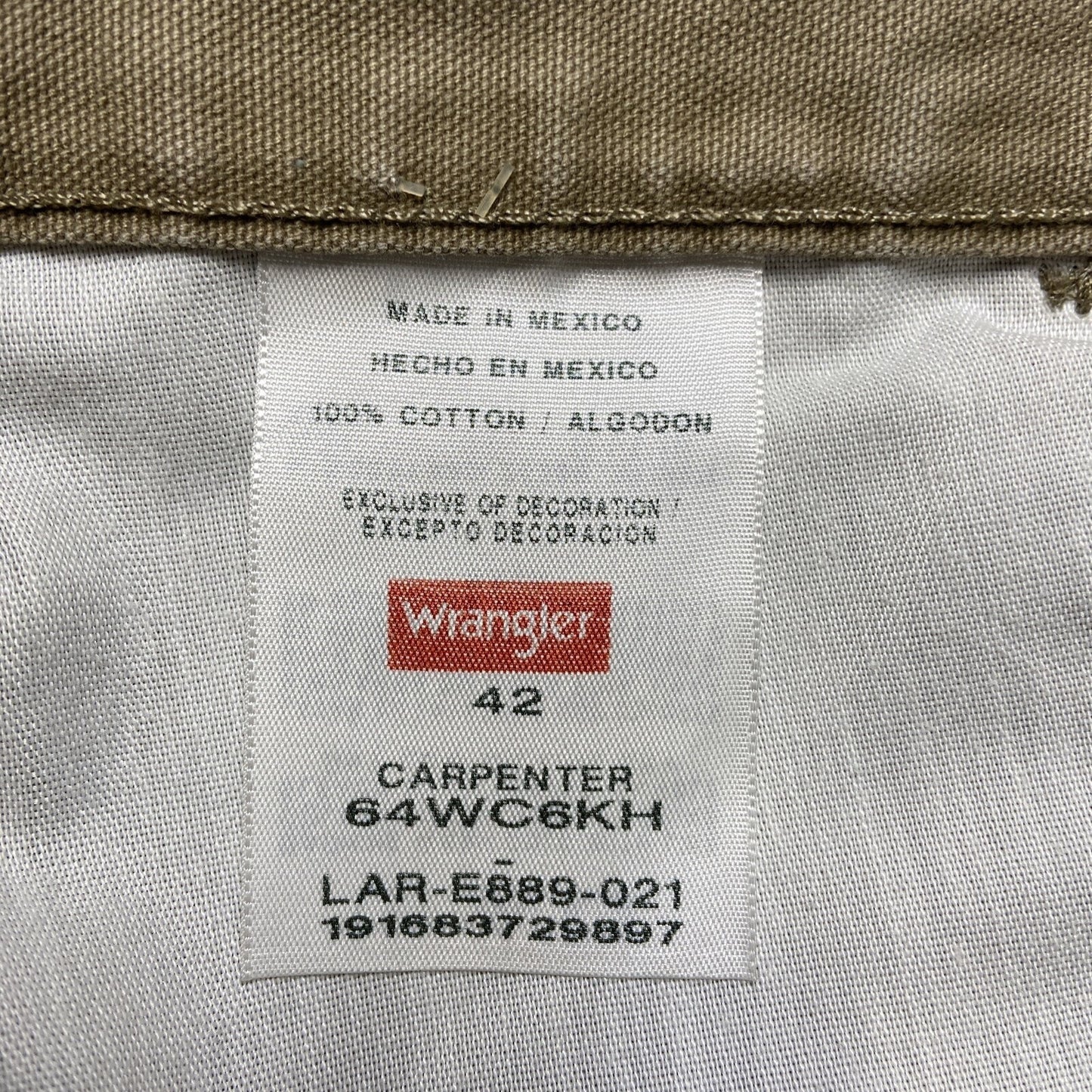 Wrangler Carpenter Shorts Men's Size 42 Brown Tan Work Shorts