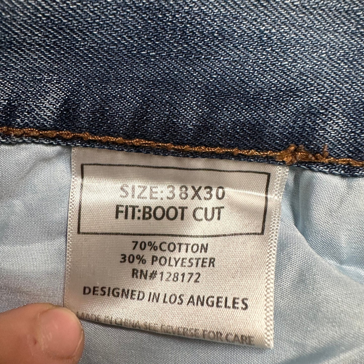 Vintage Ring of Fire Distressed Embroidered Bootcut Jeans Men’s Size 38x30 Blue