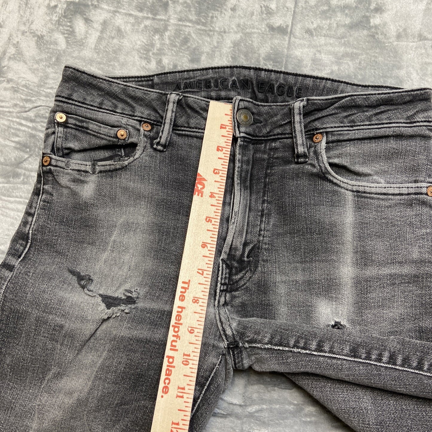 American Eagle Airflex Distressed Slim Straight Jeans Mens 30x34 Gray Denim