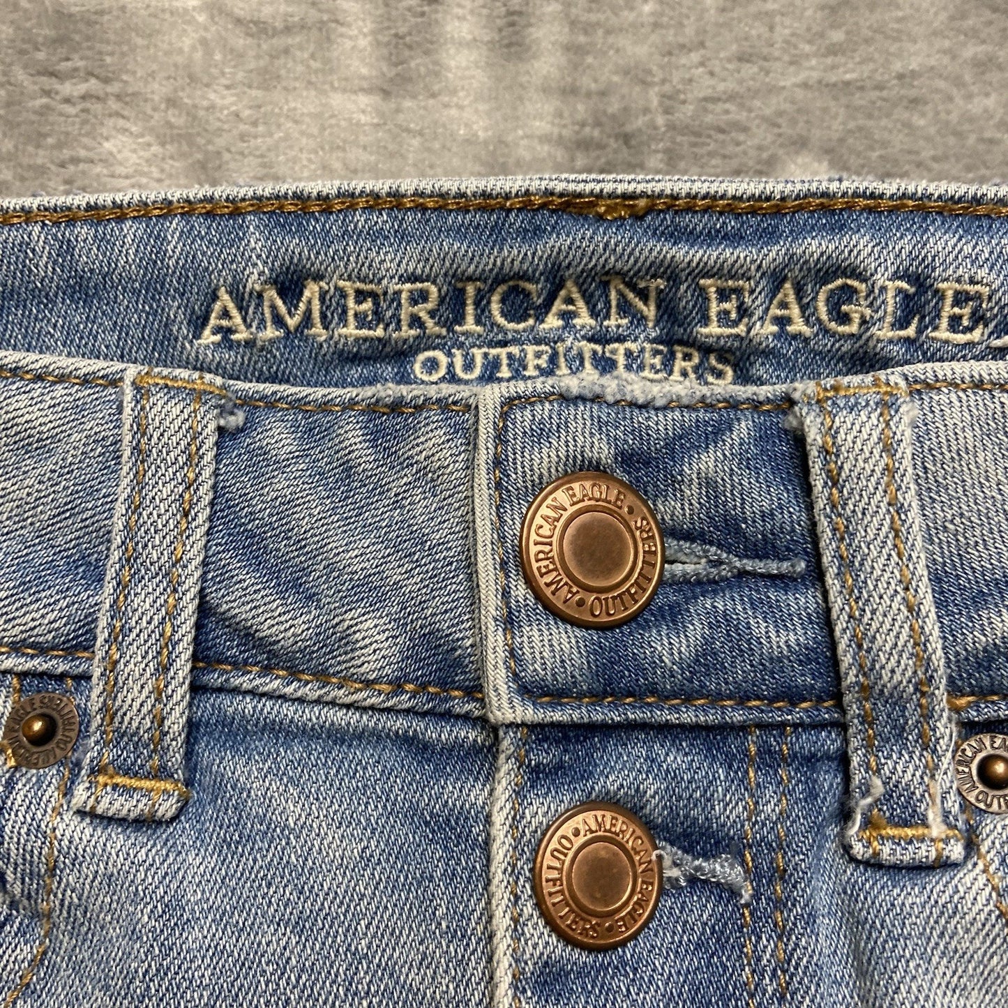 American Eagle Distressed Hi Rise Mini Skirt Women Size 2 R Blue Denim