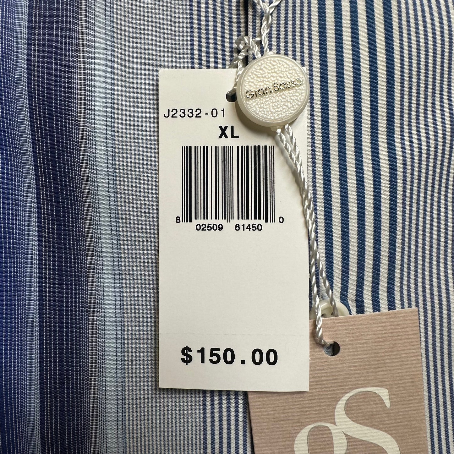 New Gran Sasso Button Up Dress Shirt Men's Size XL Blue Gray Striped