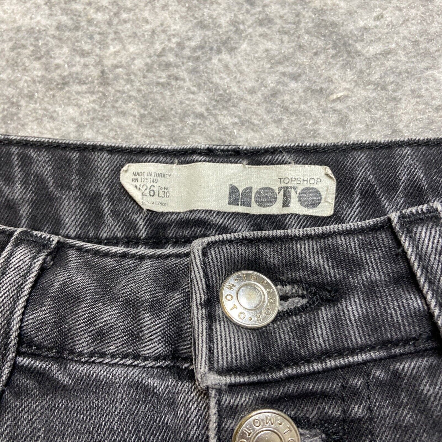 Topshop Moto Cropped Button Fly Jeans Women's Size 26x30 Dark Gray Denim