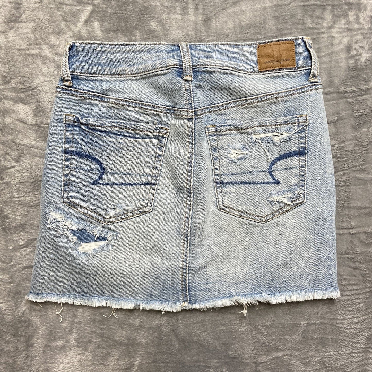 American Eagle Distressed Hi Rise Mini Skirt Women Size 2 R Blue Denim