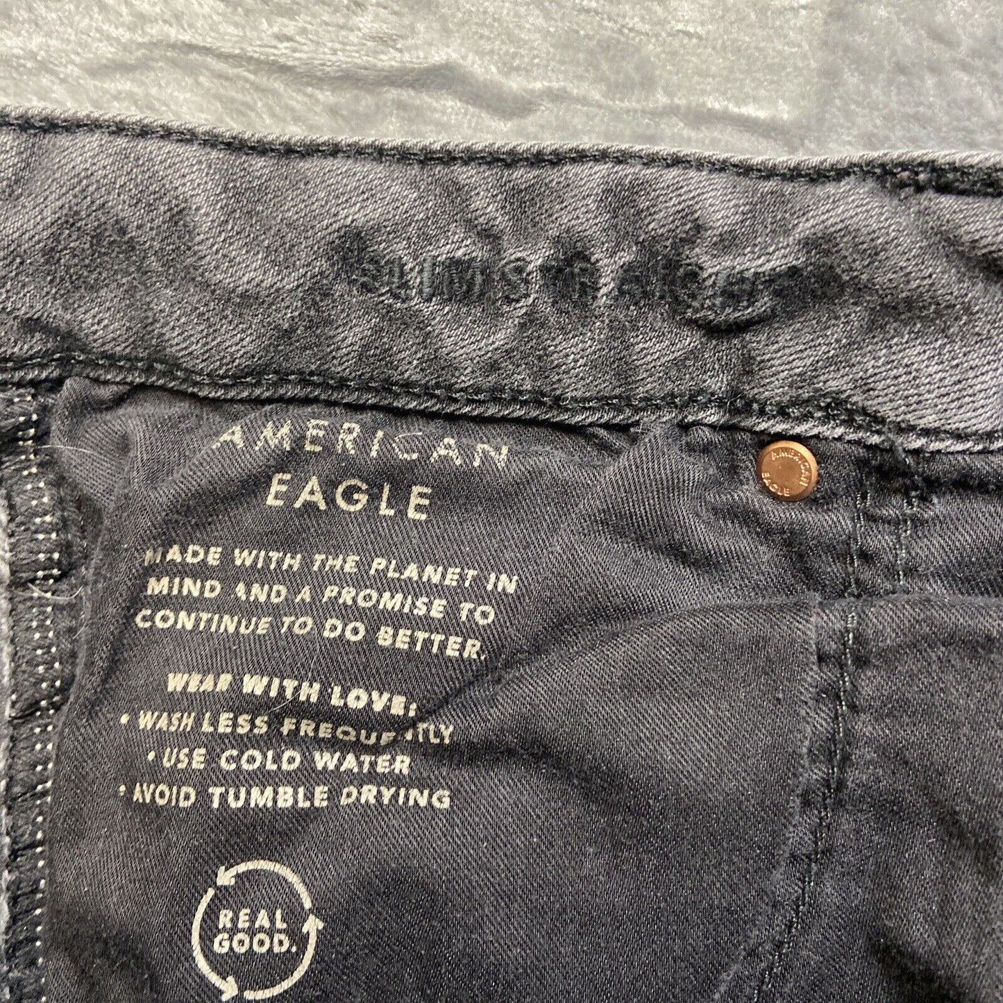American Eagle Airflex Distressed Slim Straight Jeans Mens 30x34 Gray Denim