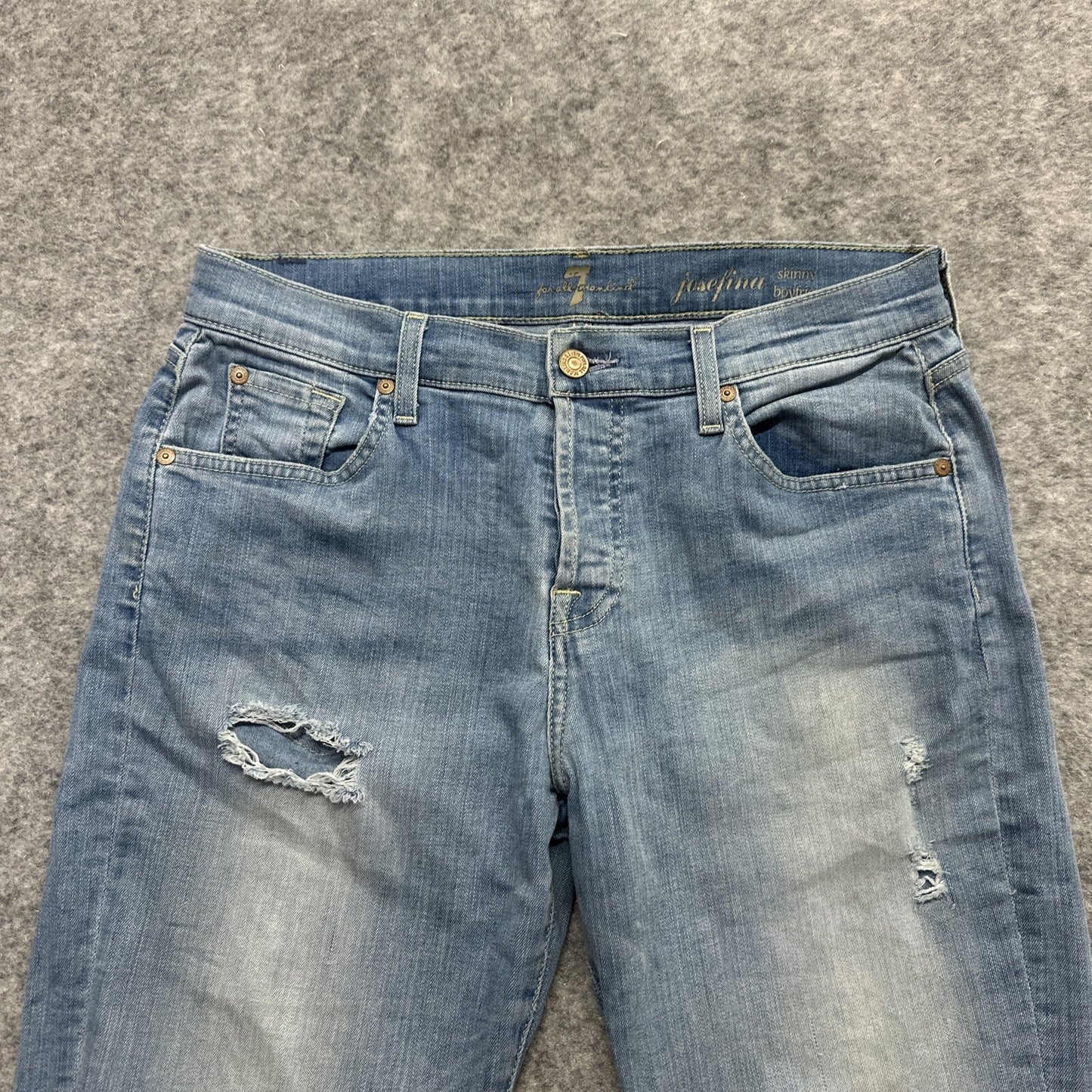 7 For All Mankind Josefina Skinny Boyfriend Distressed Jeans Womens Sz 28 Blue