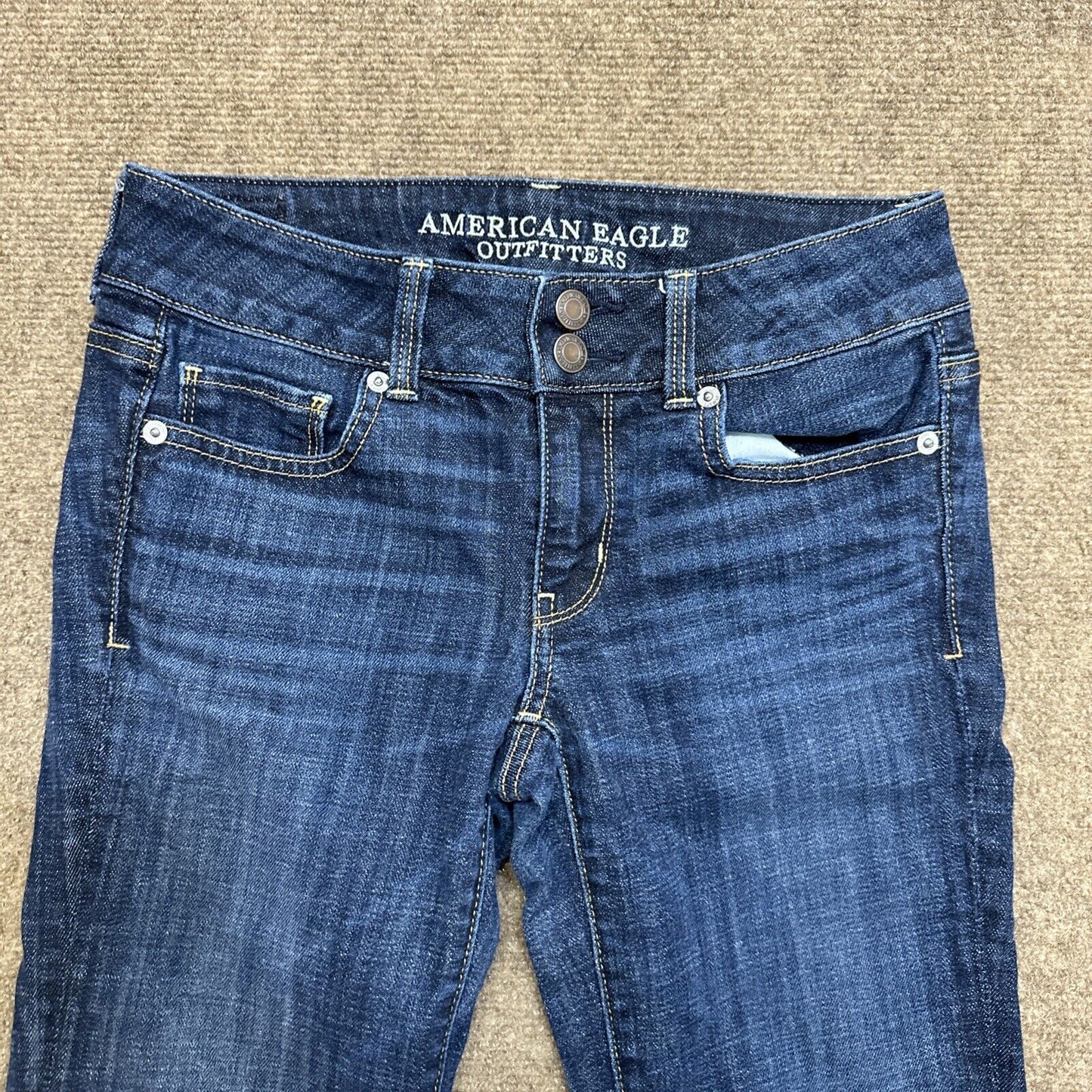 American Eagle Artist Crop Stretch Women's Straight Jeans Size 2R Blue Dark Wash