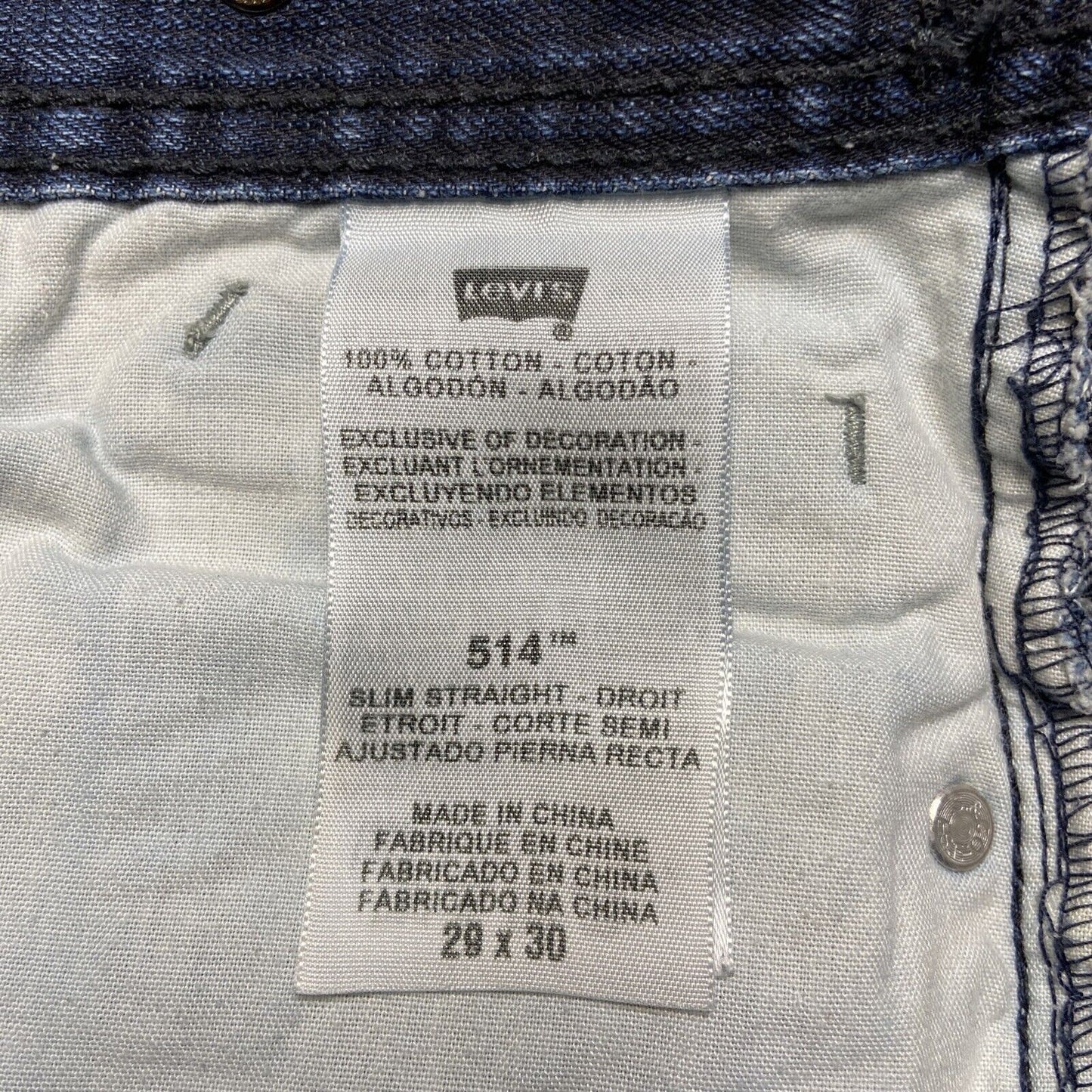 Levi's 514 Slim Straight Jeans Mens Size 29x30 Western Dark Wash Zip Pocket Rare