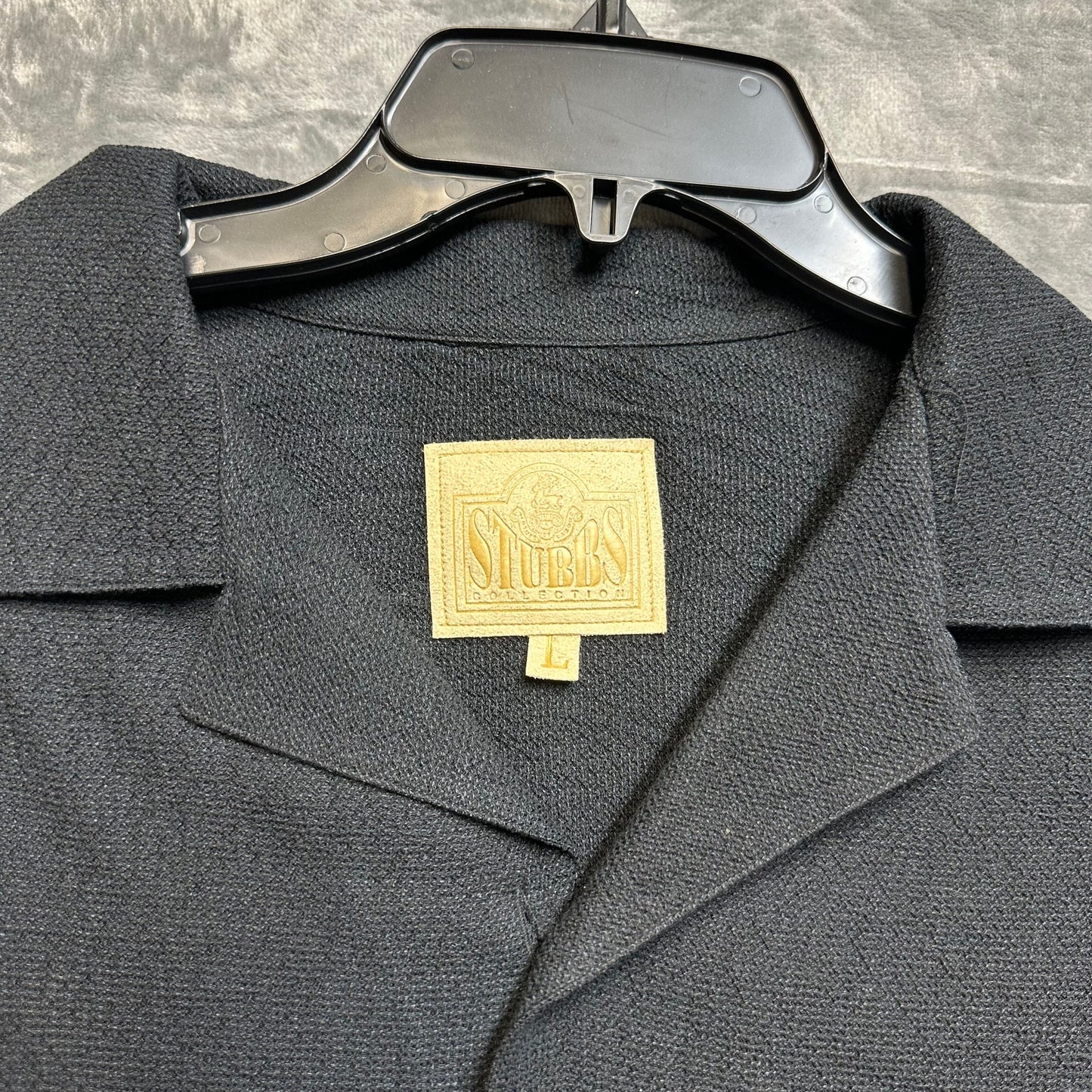 Vintage Stubbs Collection Bemberg Textured Camp Collar Shirt Men's Size L Black
