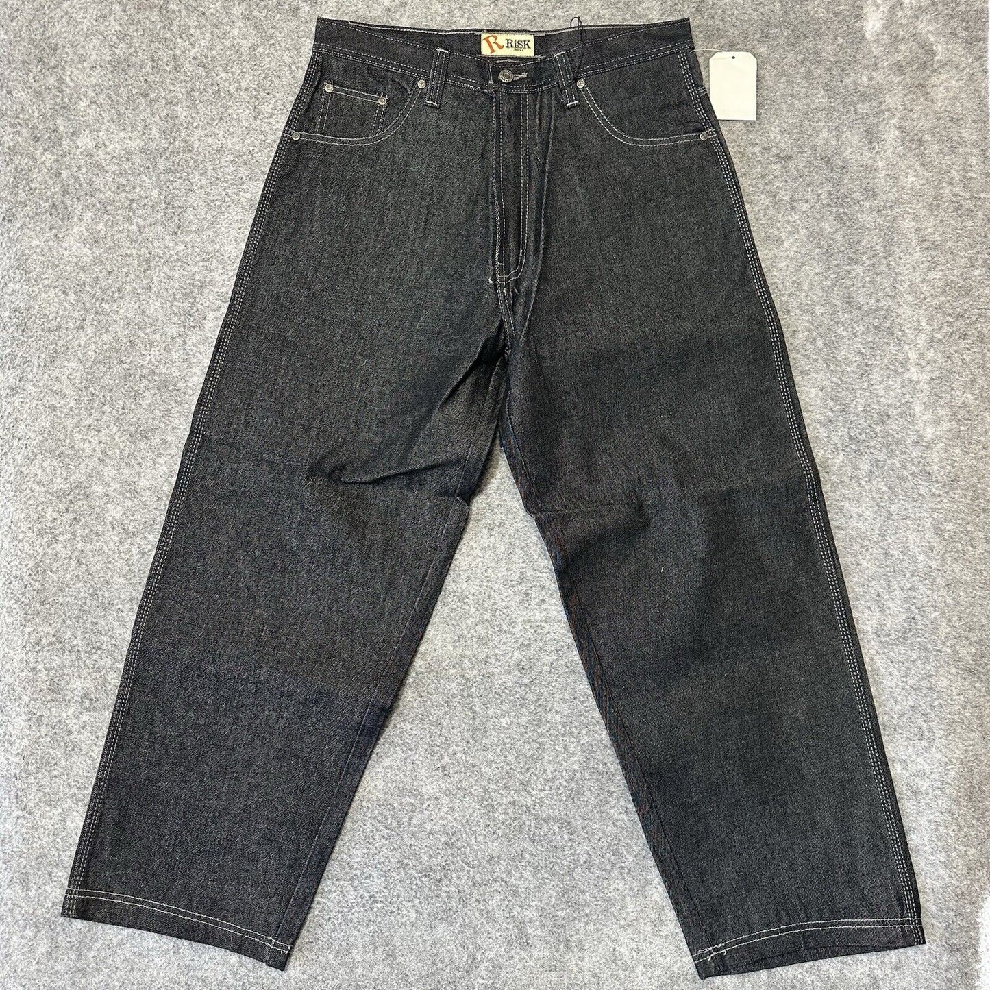 Vintage New RISK Relaxed Straight Jeans Men's Size 34 Black Denim 100% Cotton