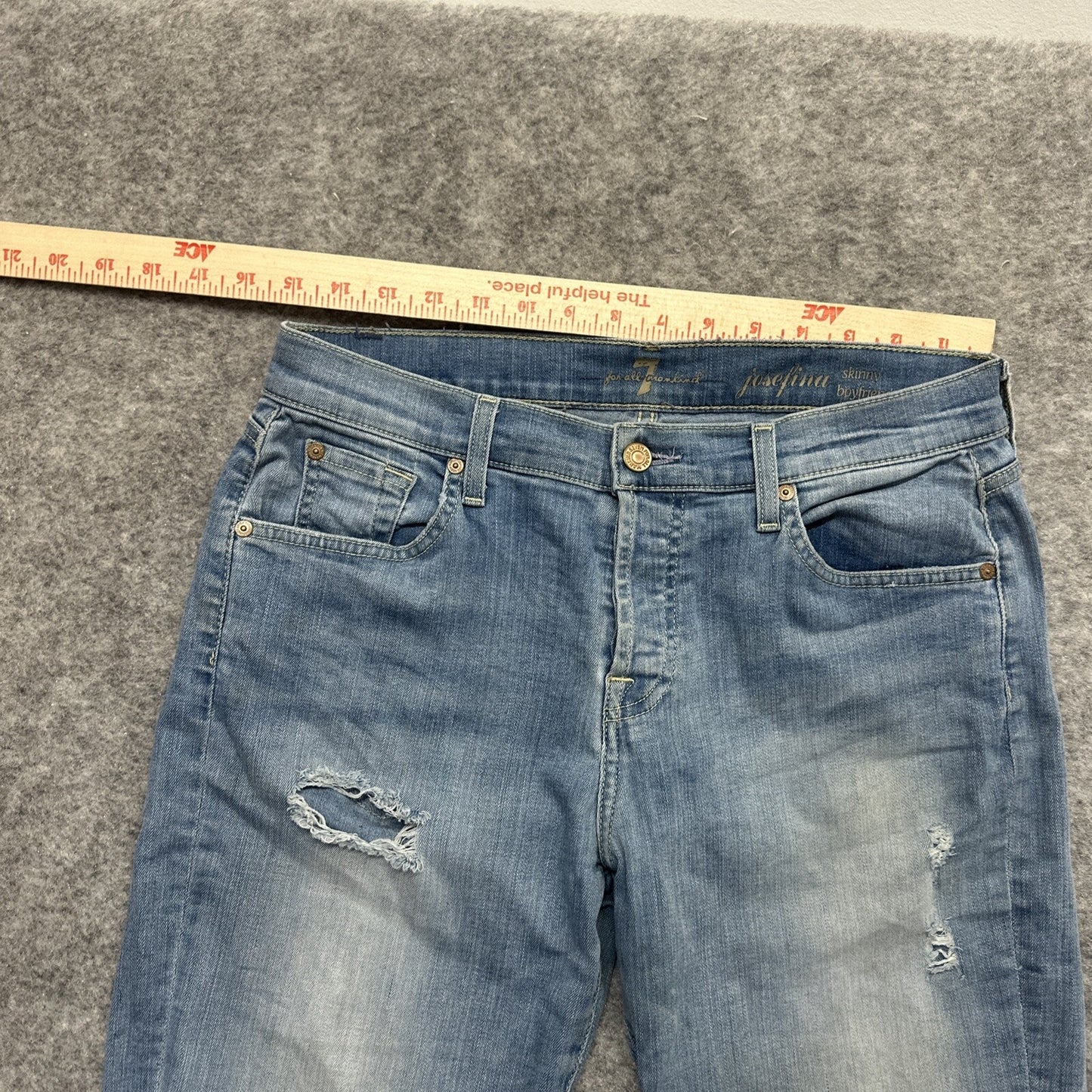 7 For All Mankind Josefina Skinny Boyfriend Distressed Jeans Womens Sz 28 Blue