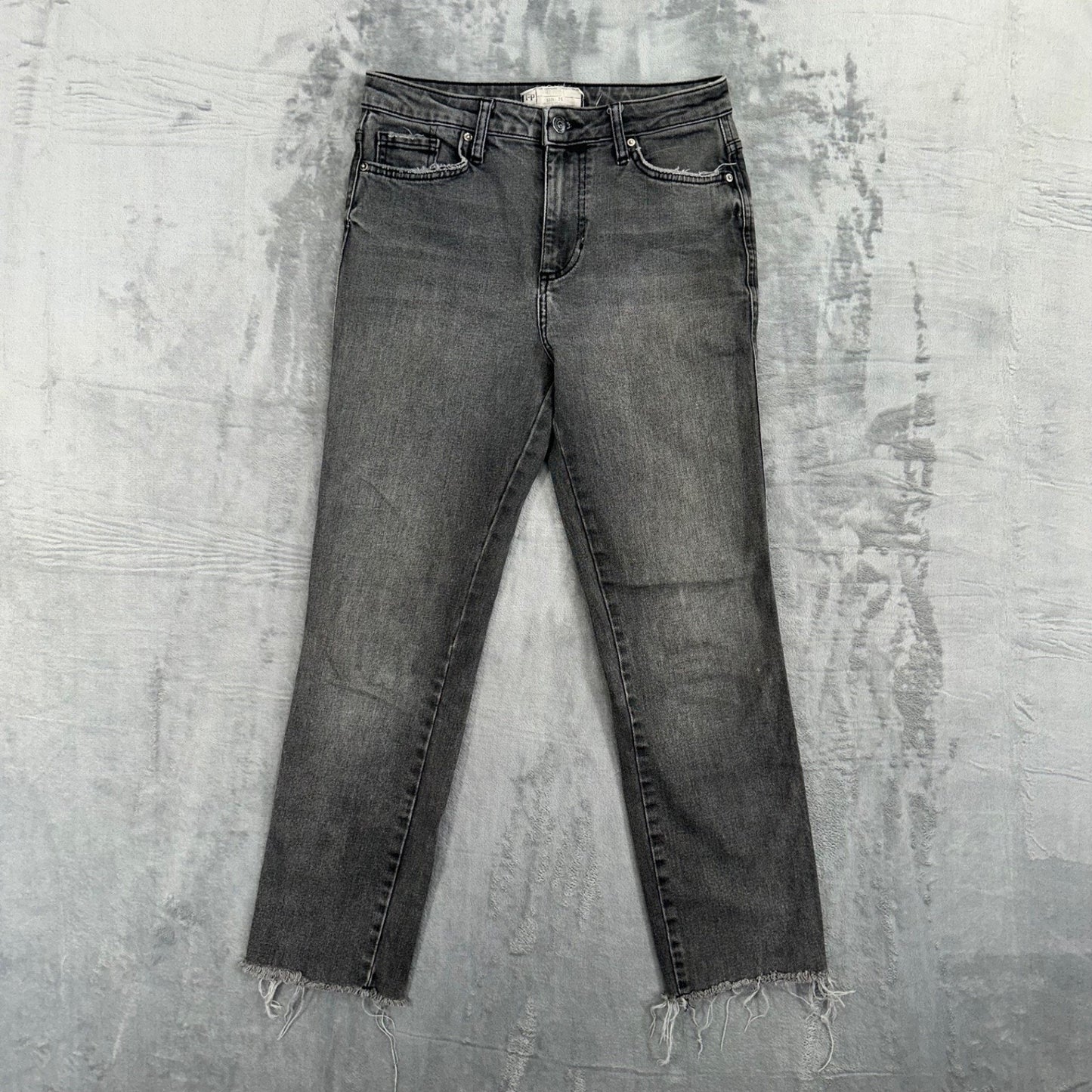 Free People Women's Cropped Straight Jeans Size 26 Gray Medium Wash Denim