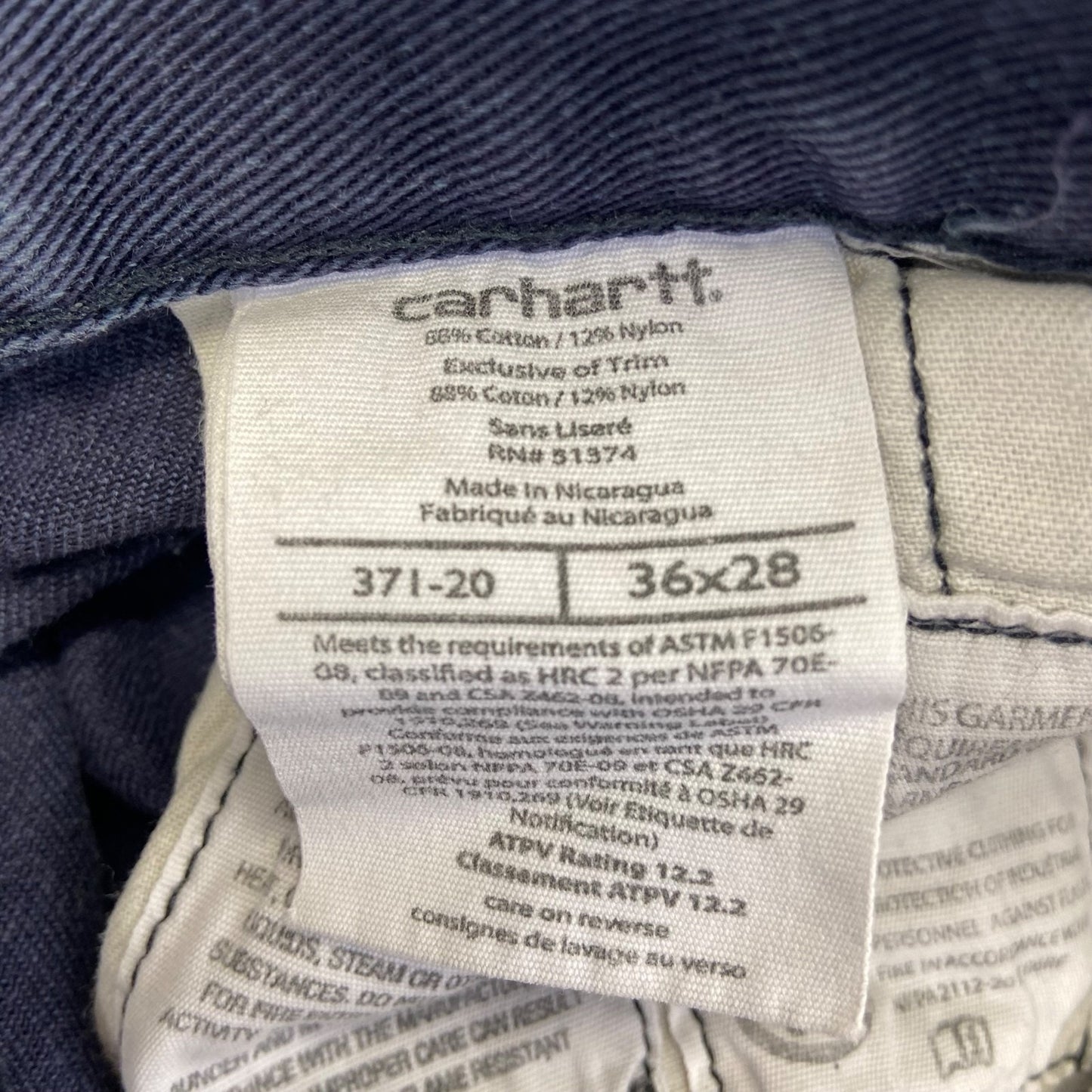 Carhartt FR Men's Straight Pants 36x28 Dark Blue Flame Resistant