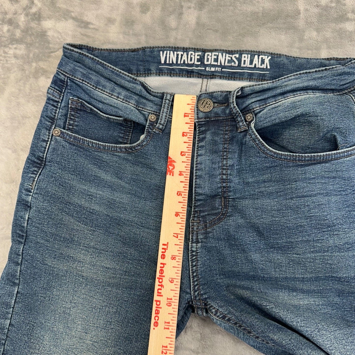 Vintage Genes Black Men's Slim Fit Jeans 30 Blue Medium Wash Denim