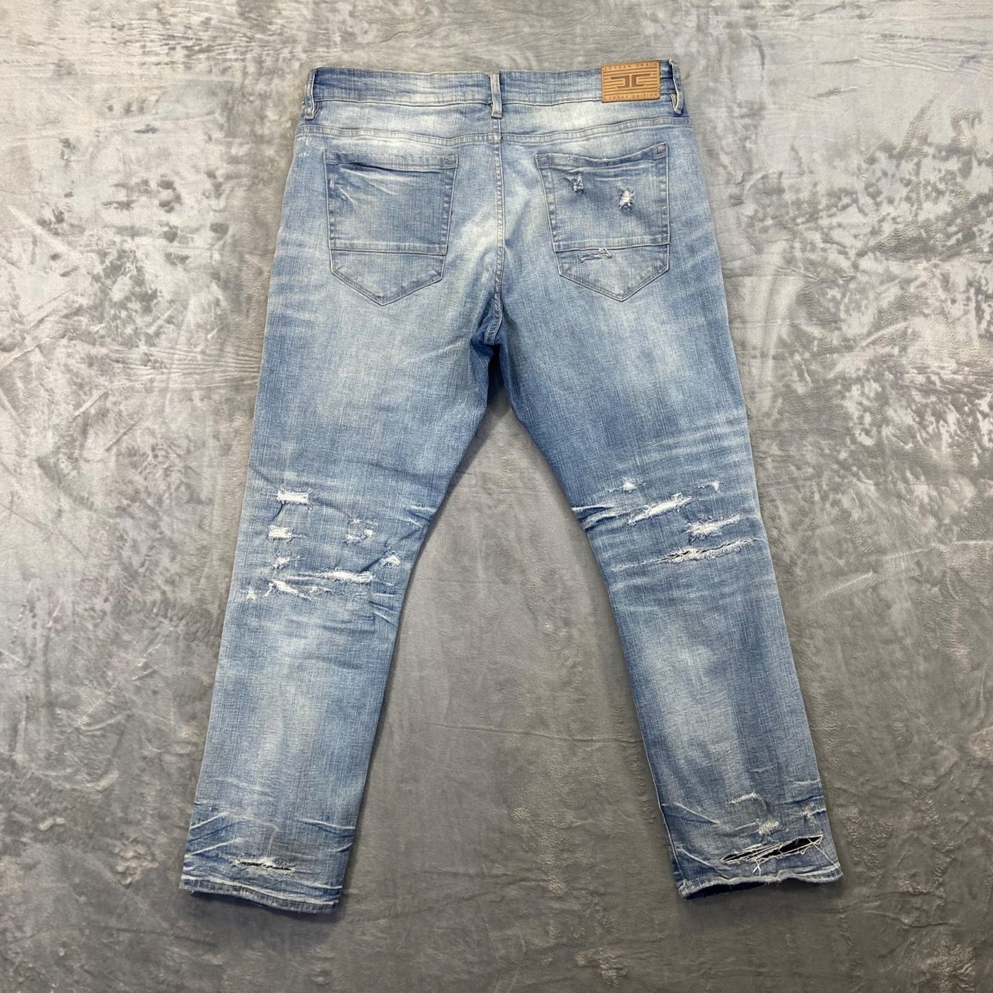 Jordan Craig Men's Distressed Straight Jeans 38x32 Blue Light Wash Hip Denim