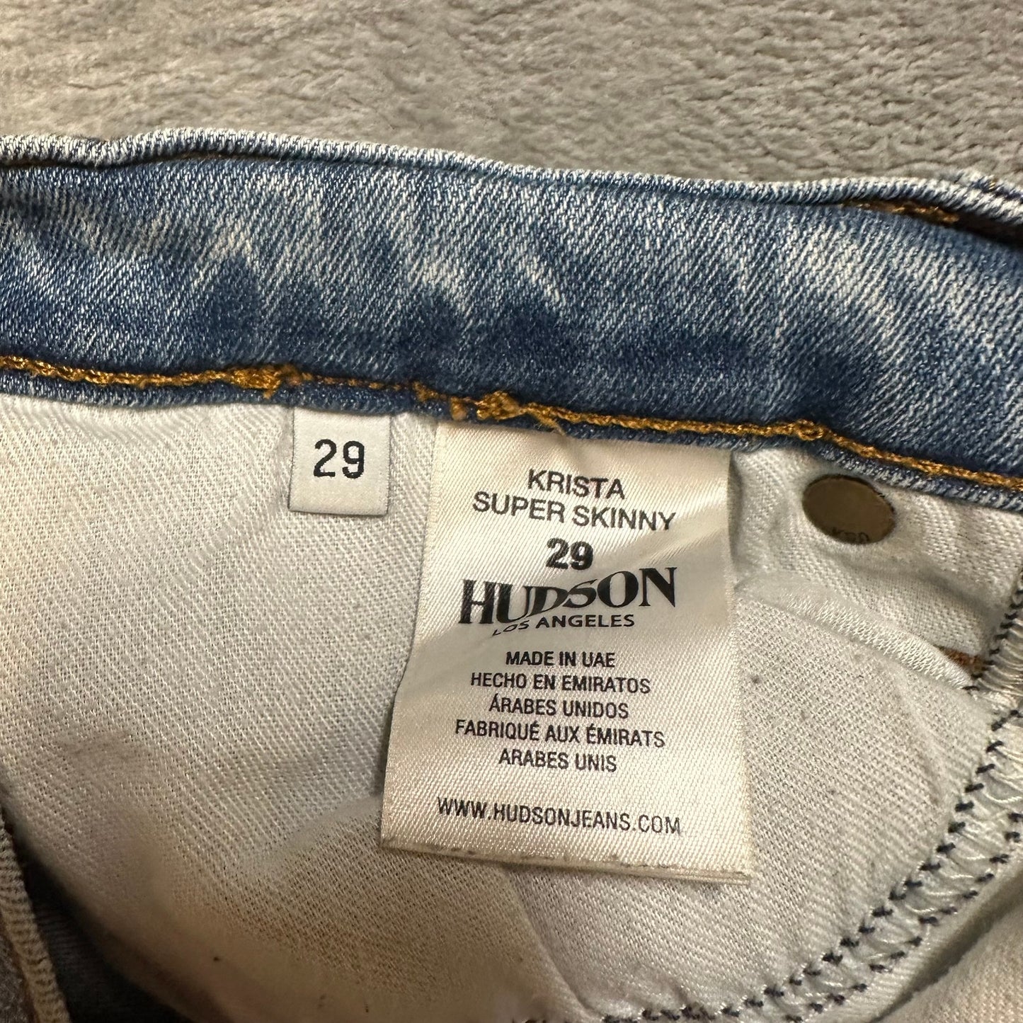 Hudson Krista Super Skinny Low Rise Jeans Women's Size 29 Blue Denim