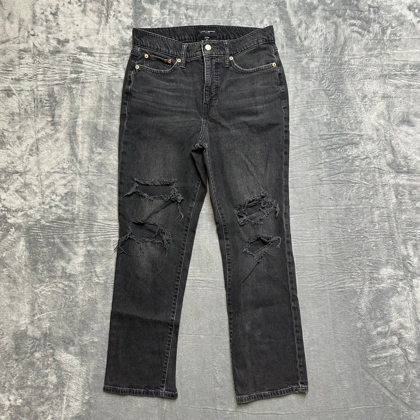 Lucky Brand Distressed Zoe High Rise Straight Jeans Men's Size 8/29R Black Denim