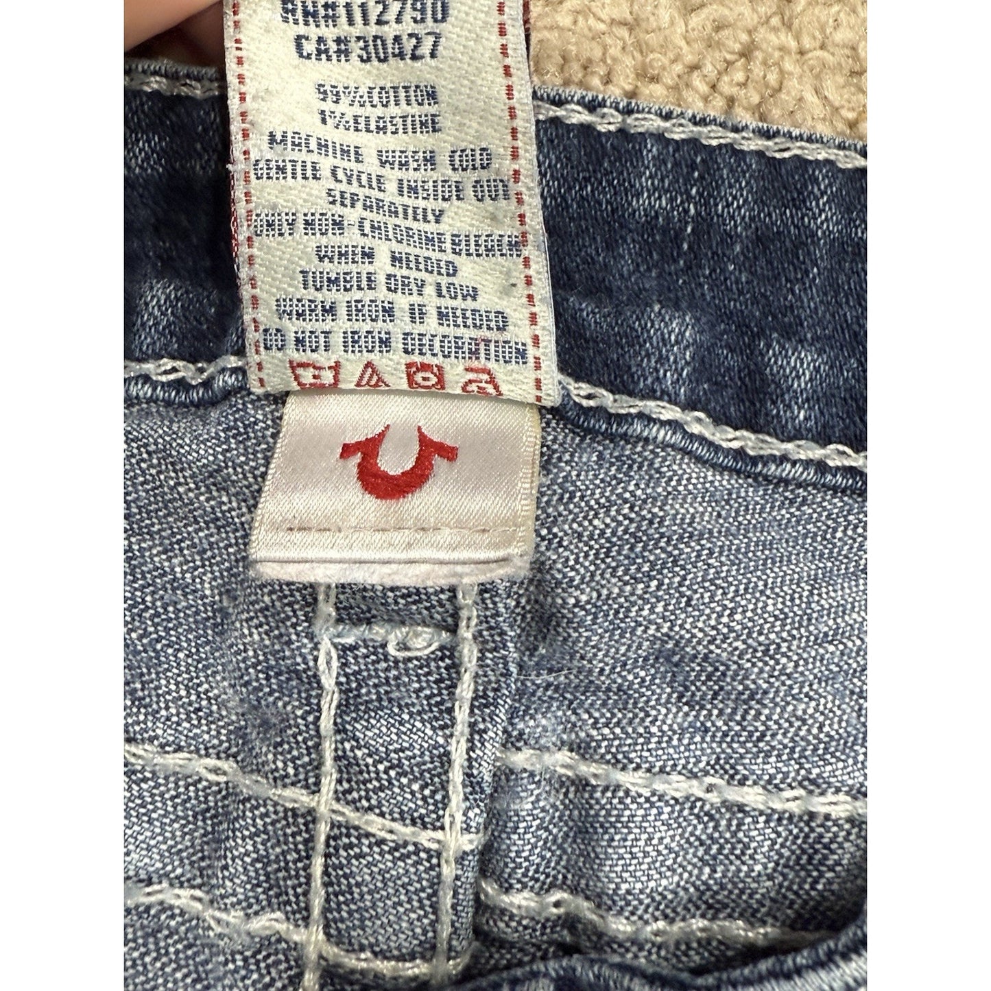 True Religion Low Rise Dark Wash White Seams w/ Glitter Women's Jeans Size 26