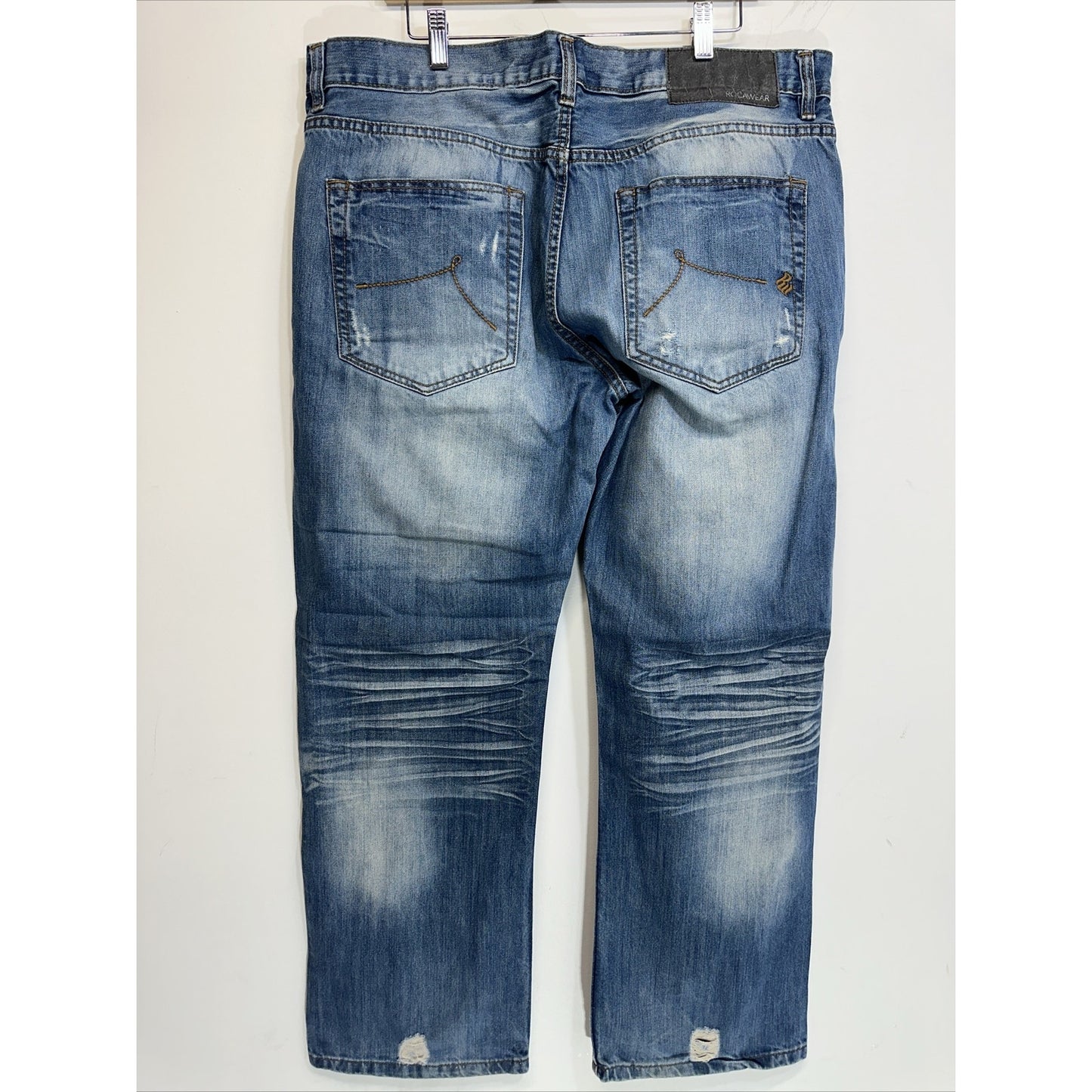 Rocawear Jeans Men's 38x30 Blue Denim Straight Leg Y2K Classic Fit Distressed