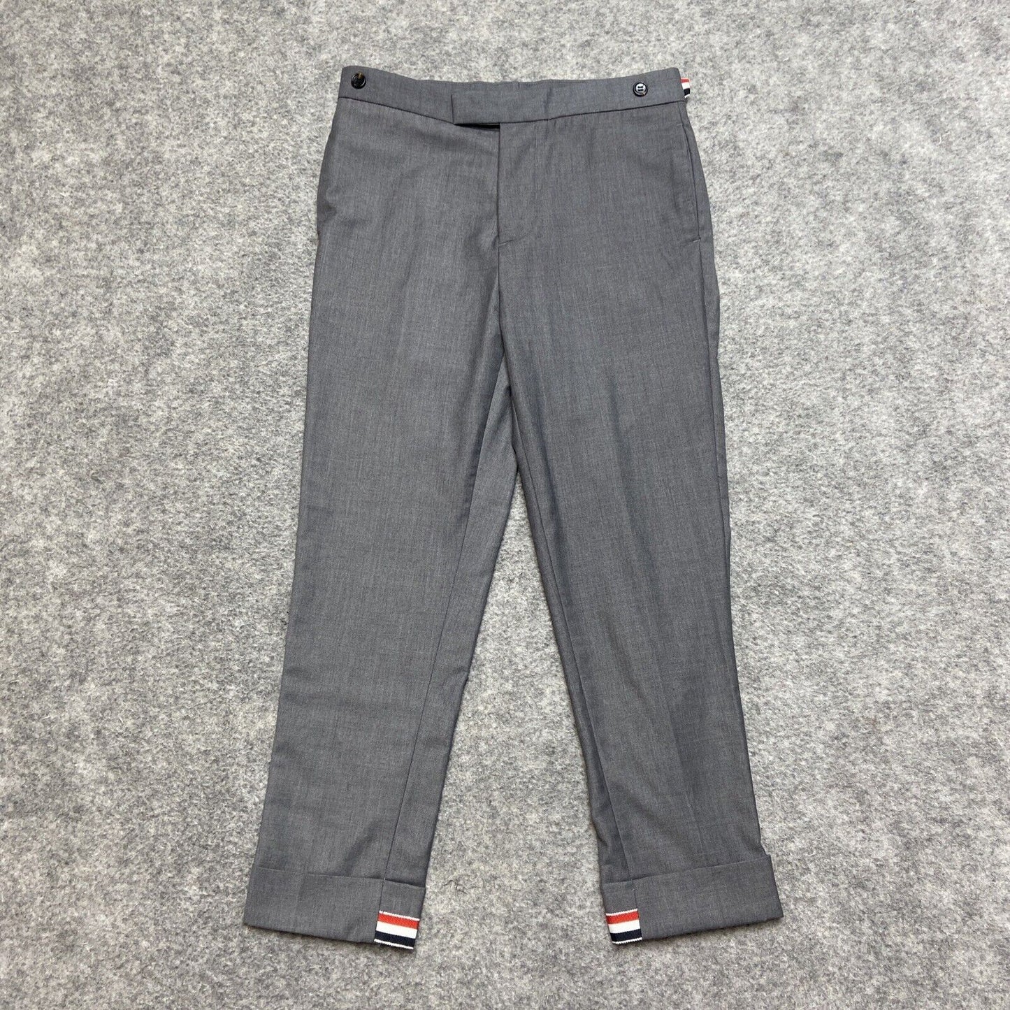 Thom Browne Wool Dress Pants Women's Size 0 Gray Cupro Lined Cuffed Pants