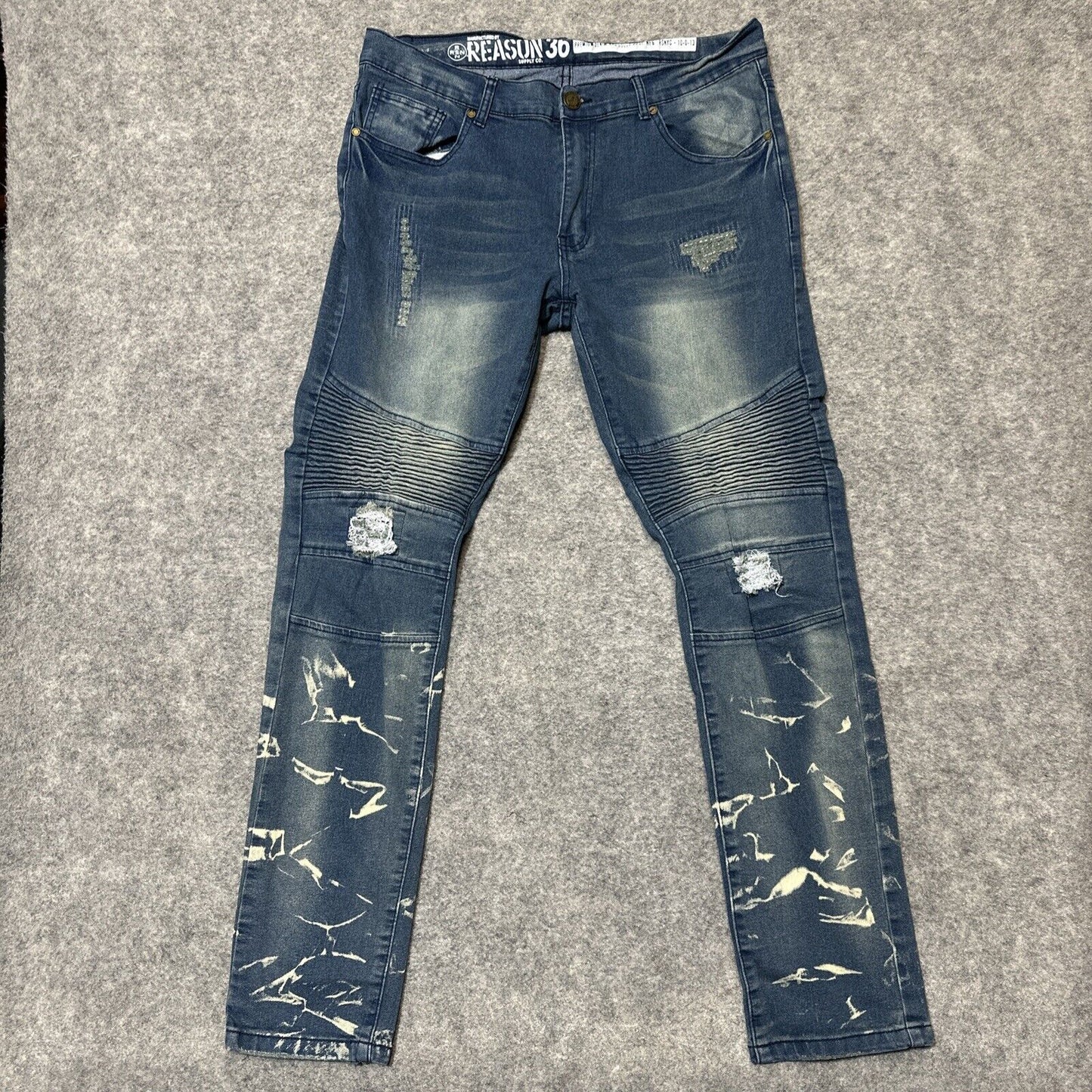 Reason Distressed Skinny Jeans Men's Size 36 Bleached Leg Denim