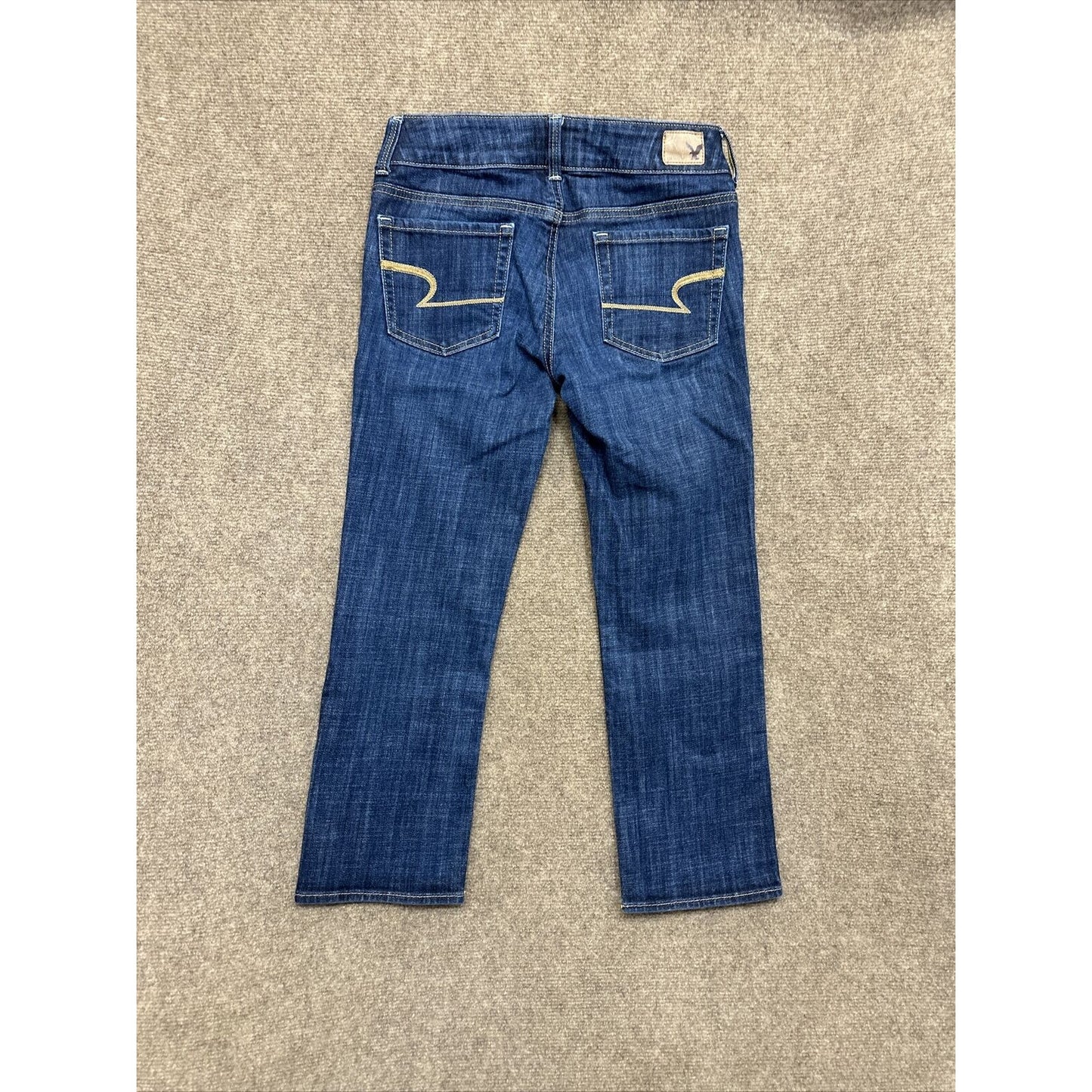 American Eagle Artist Crop Stretch Women's Straight Jeans Size 2R Blue Dark Wash