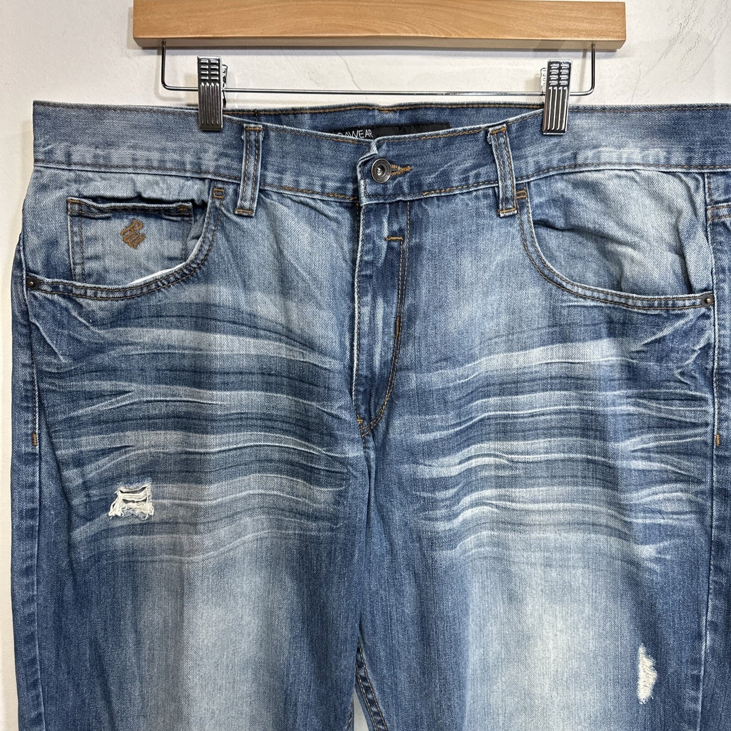Rocawear Jeans Men's 38x30 Blue Denim Straight Leg Y2K Classic Fit Distressed
